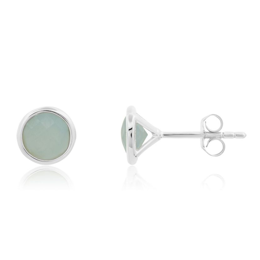 14K Yellow Gold Plated or Sterling Silver Round Cut 6mm Gemstone Bezel Set Stud Earrings