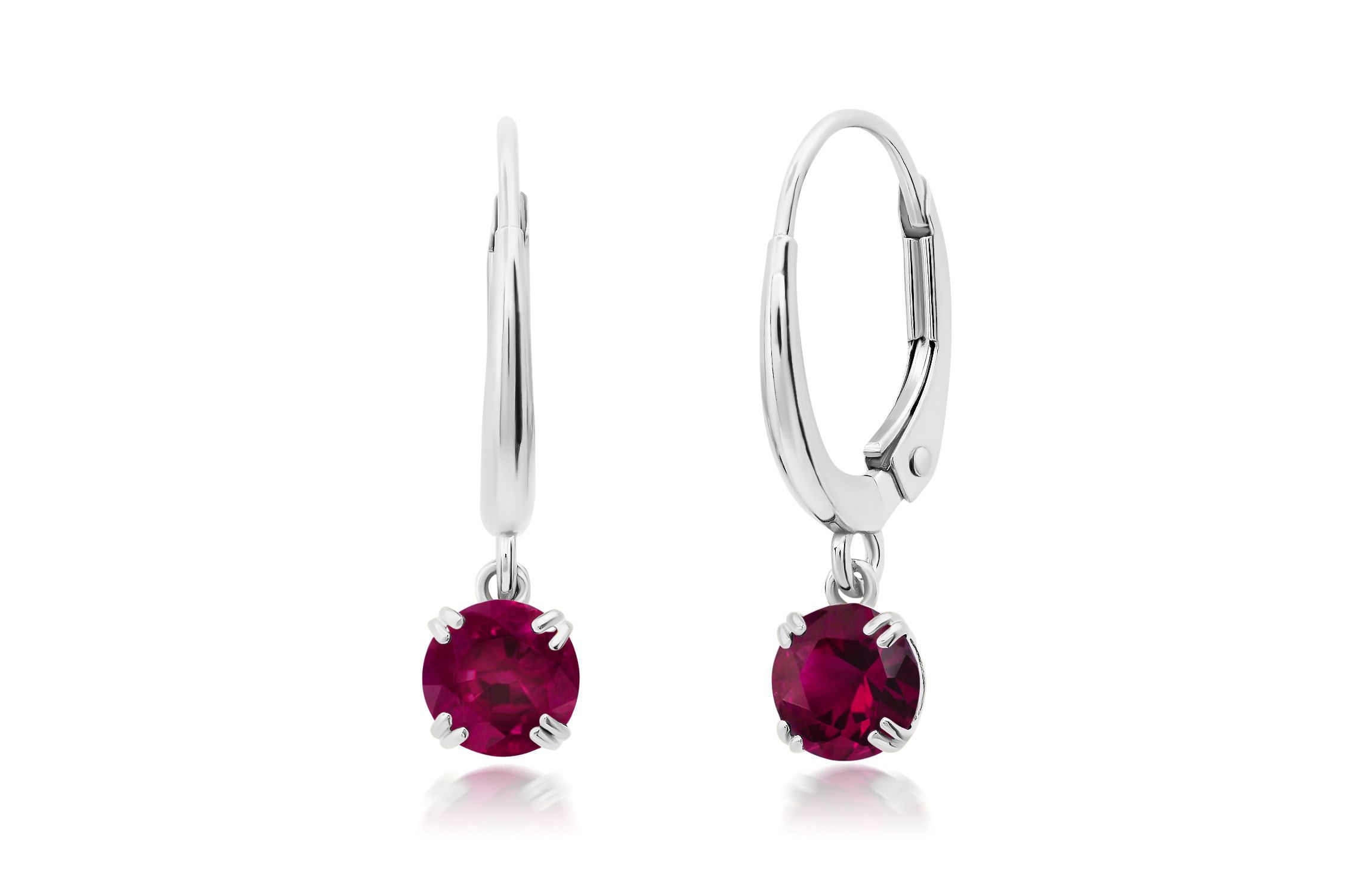 10k White or Yellow Gold Round Cut 5mm Gemstone Dangle Lever Back Earrings