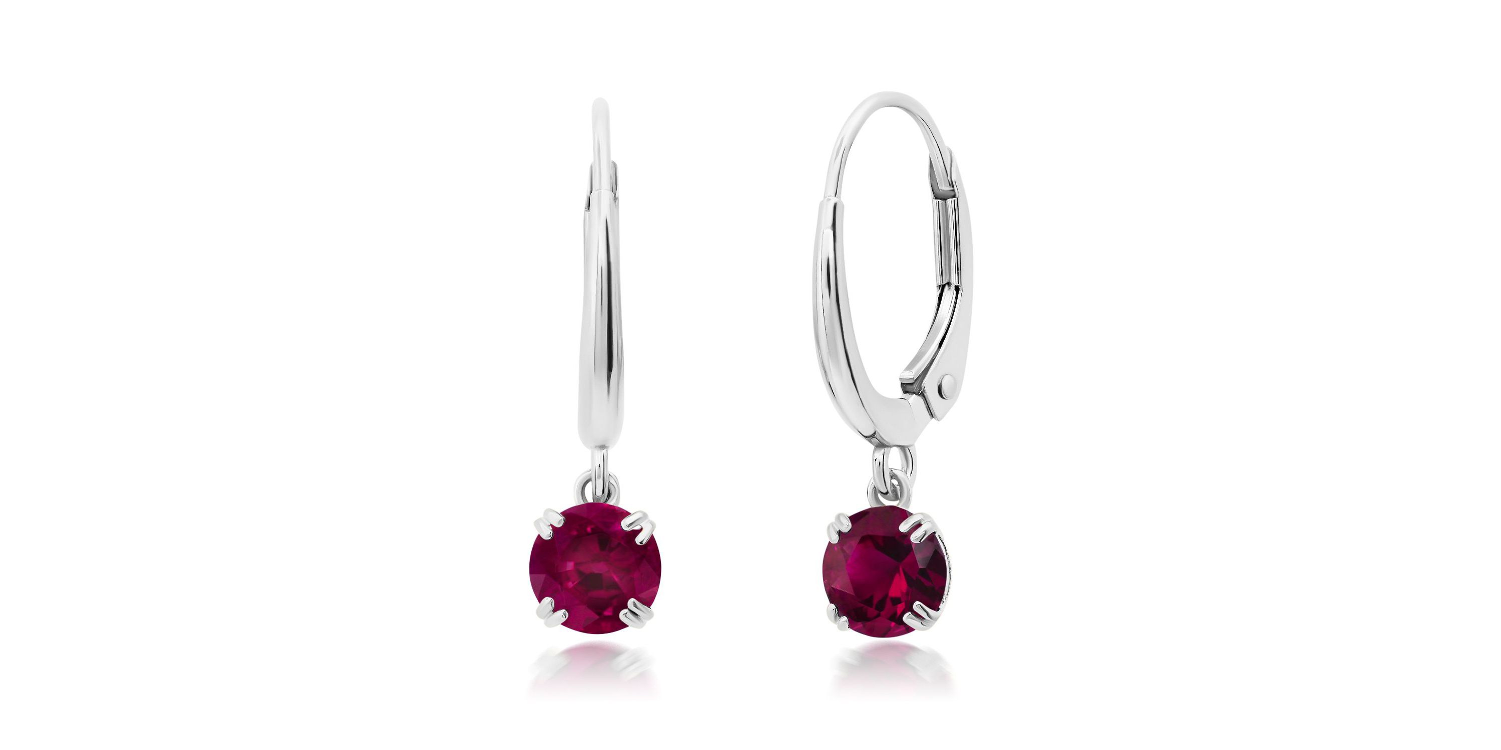 10k White or Yellow Gold Round Cut 5mm Gemstone Dangle Lever Back Earrings