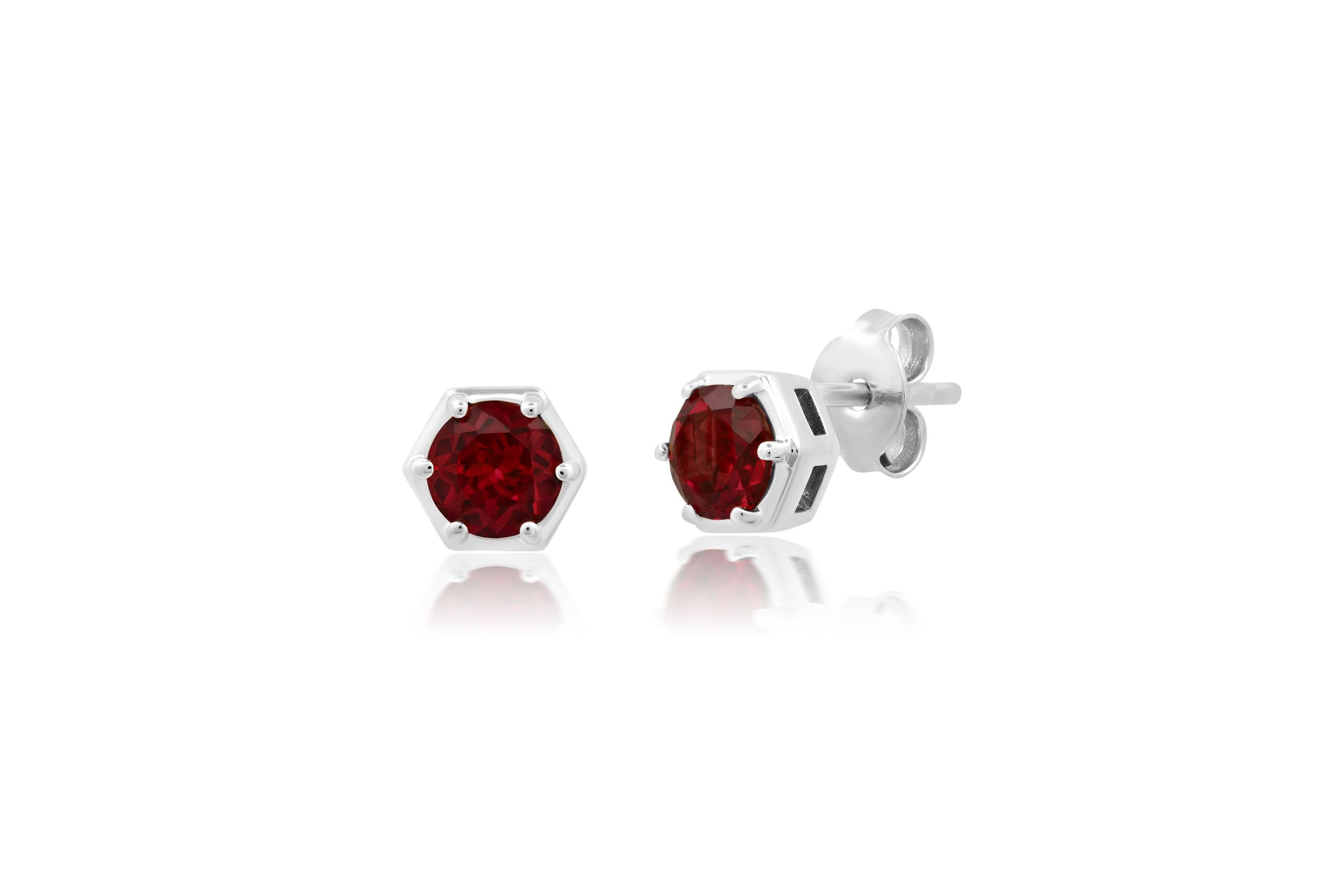 14k Yellow Gold Plated or 925 Sterling Silver Round Cut 5mm Gemstone Hexagon Stud Earrings