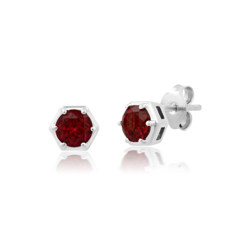 14k Yellow Gold Plated or 925 Sterling Silver Round Cut 5mm Gemstone Hexagon Stud Earrings