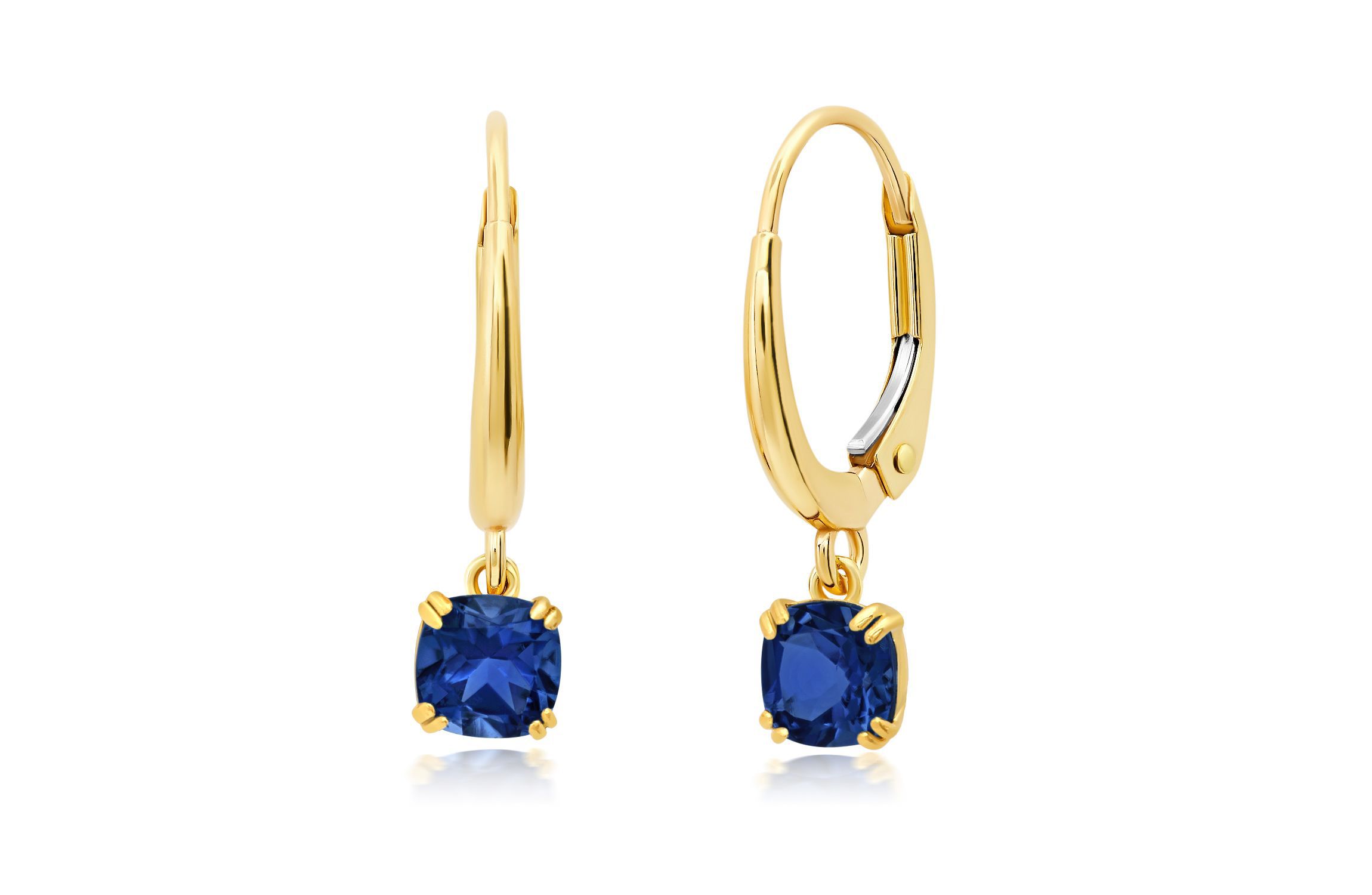 10k White or Yellow Gold Cushion Cut 5mm Gemstone Dangle Lever Back Earrings