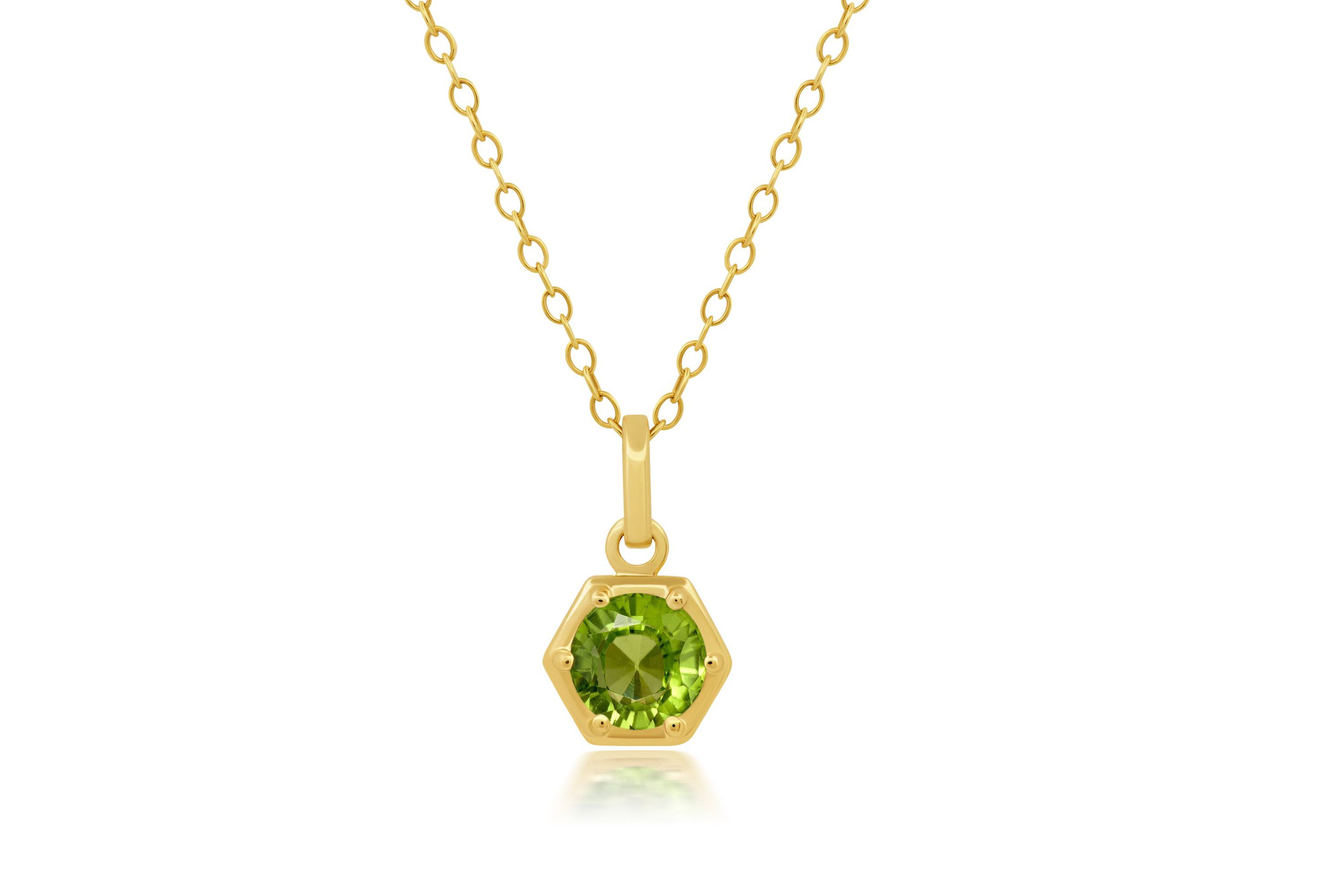 14k Yellow Gold Plated or 925 Sterling Silver Round Gemstone Hexagon Pendant Necklace on 18 Inch Chain