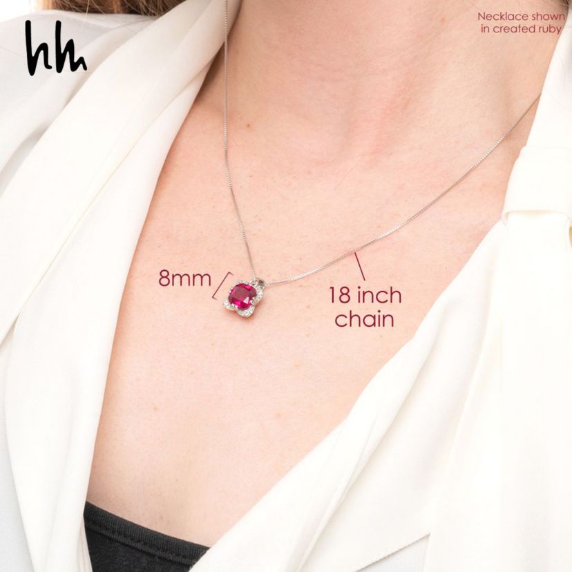 Sterling Silver Cushion Cut Gemstone Square Pendant Necklace and Created White Sapphire Accents on 18 Inch Chain