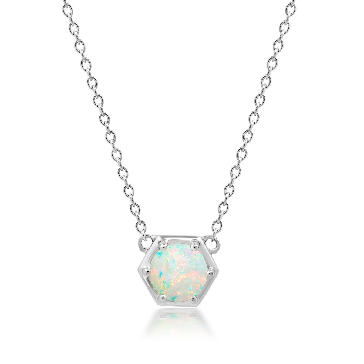 14k Yellow Gold Plated or 925 Sterling Silver Round Gemstone Hexagon Stationary Pendant Necklace on 18 Inch Chain