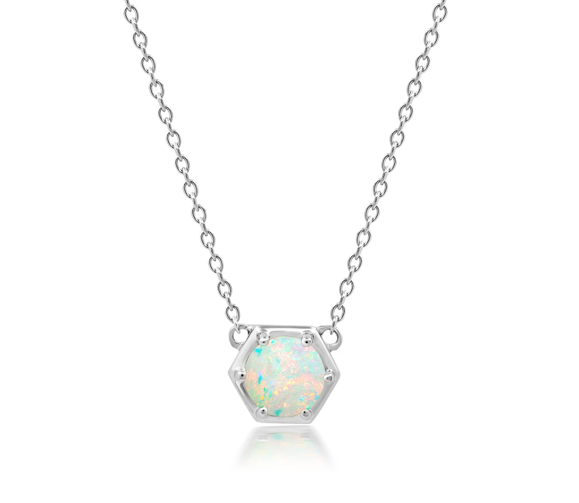14k Yellow Gold Plated or 925 Sterling Silver Round Gemstone Hexagon Stationary Pendant Necklace on 18 Inch Chain