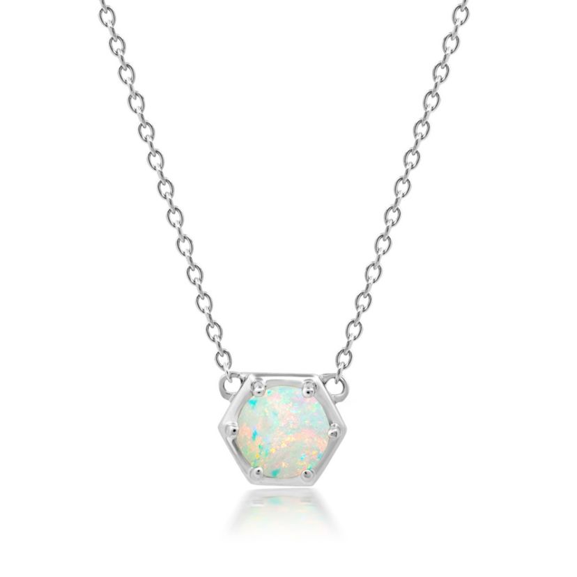 14k Yellow Gold Plated or 925 Sterling Silver Round Gemstone Hexagon Stationary Pendant Necklace on 18 Inch Chain
