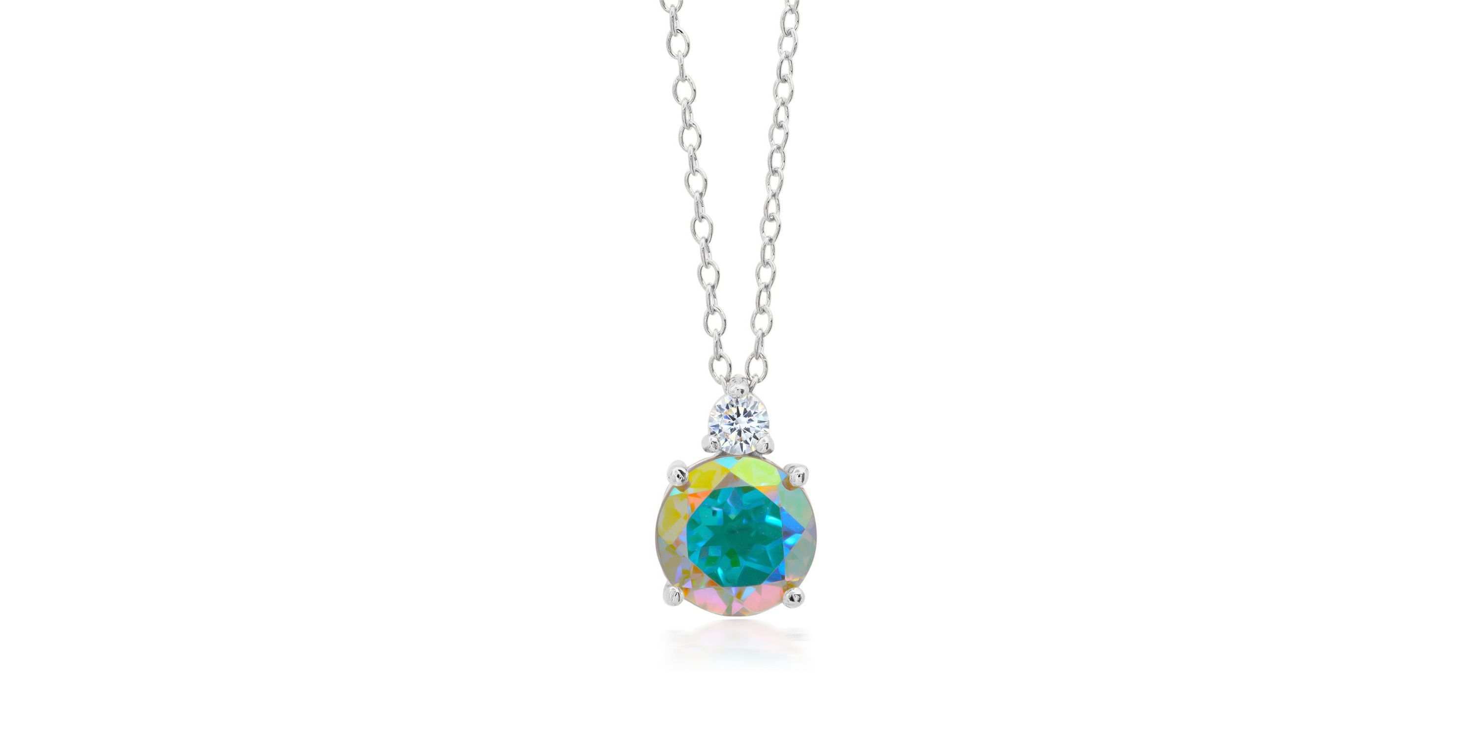 18k Yellow Gold Overlay over Sterling Silver Round Gemstone Pendant Necklace with CZ Accents on 18 Inch Adjustable Chain