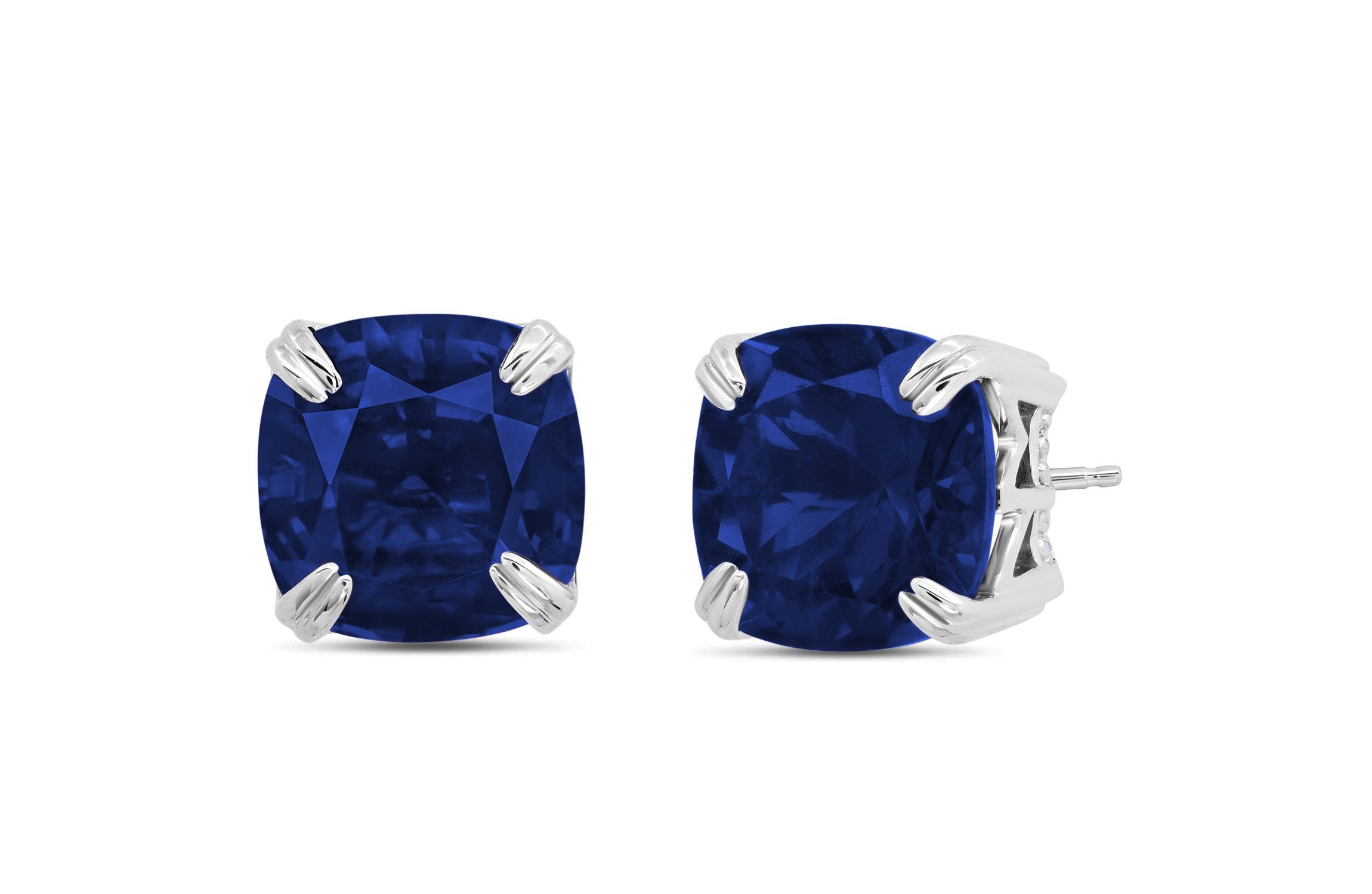 Sterling Silver with 7mm Cushion Cut Gemstones Stud Earrings