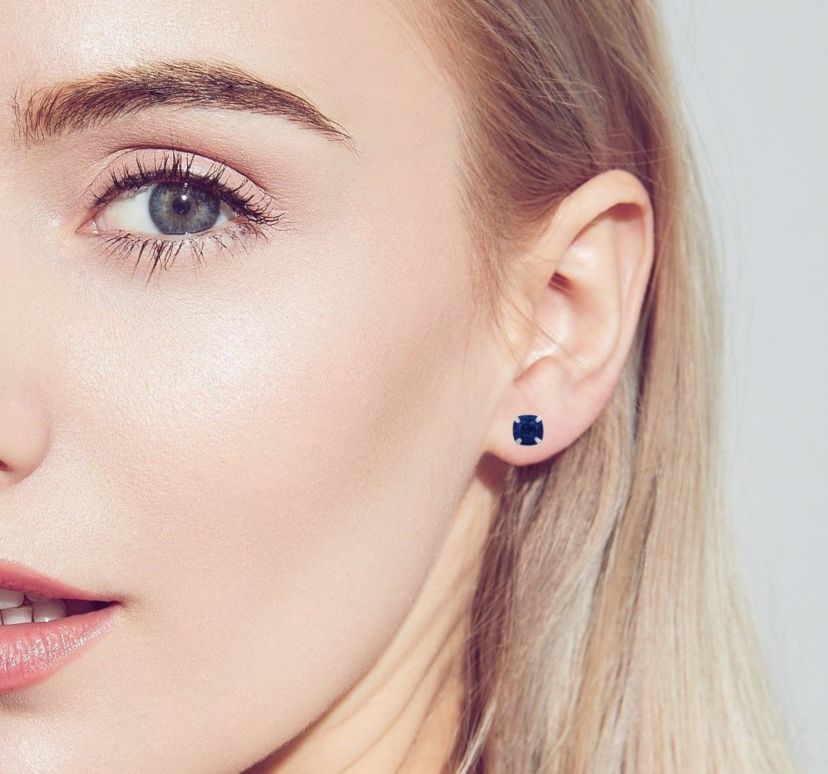 Sterling Silver with 7mm Cushion Cut Gemstones Stud Earrings