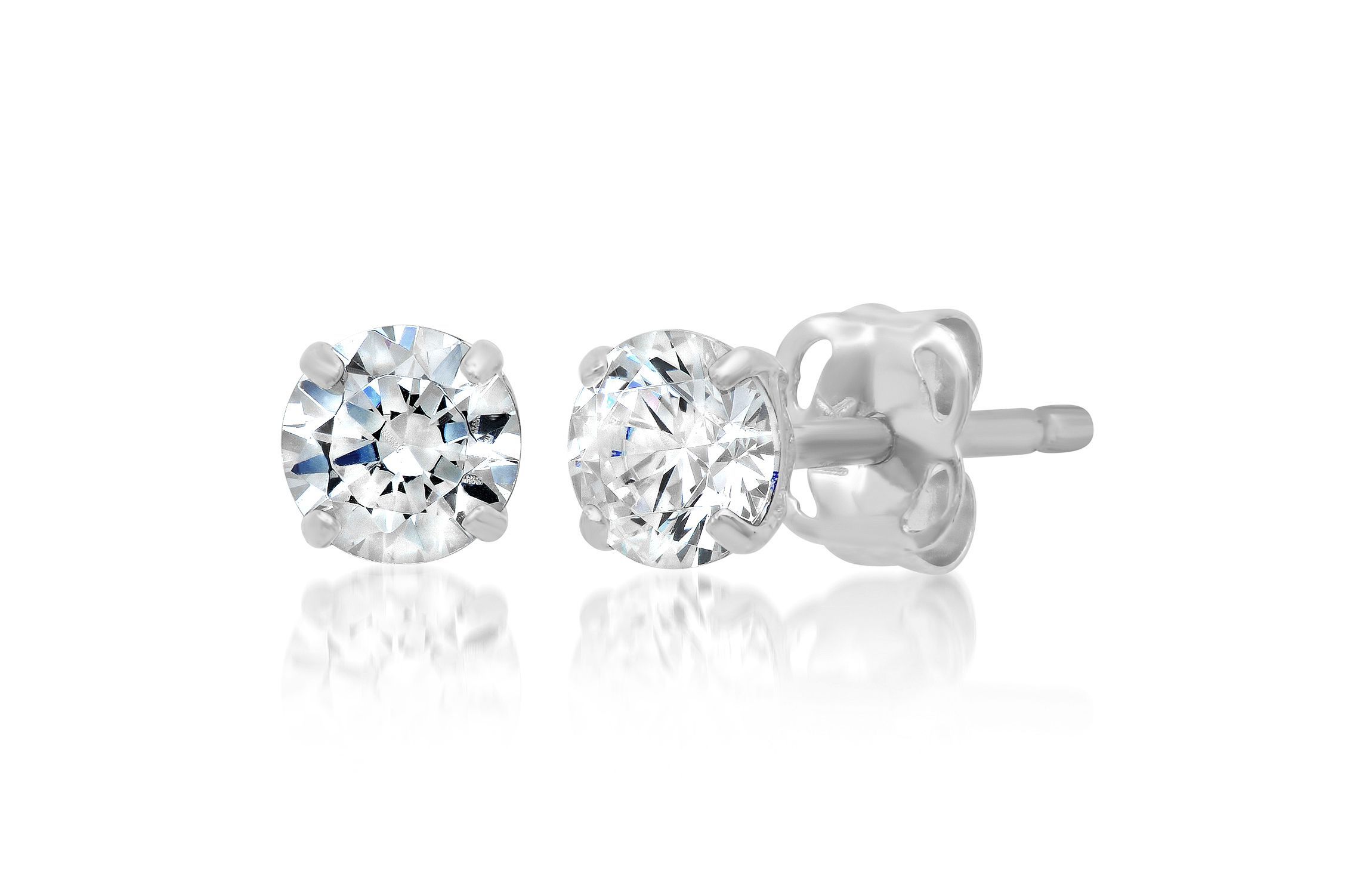 14k Rose Gold Round Stud Earrings with Genuine Swarovski Zirconia (4MM)