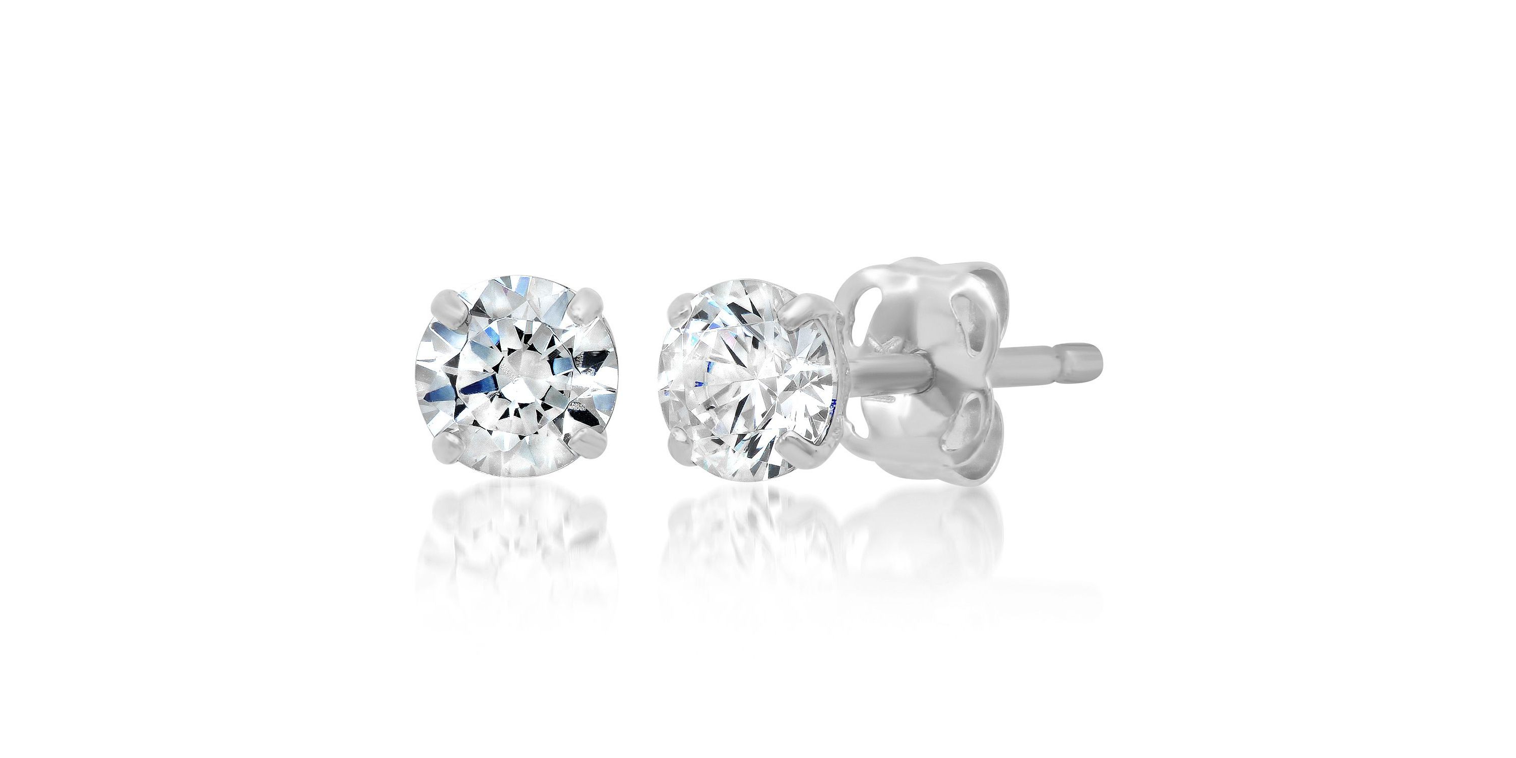 14k Rose Gold Round Stud Earrings with Genuine Swarovski Zirconia (4MM)