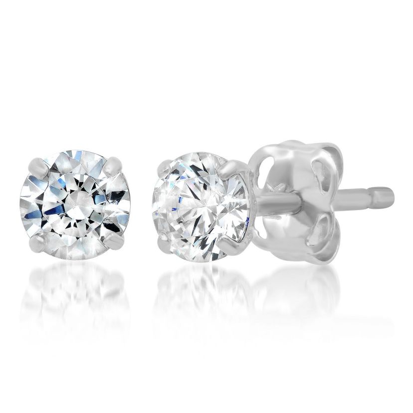 14k Rose Gold Round Stud Earrings with Genuine Swarovski Zirconia (4MM)