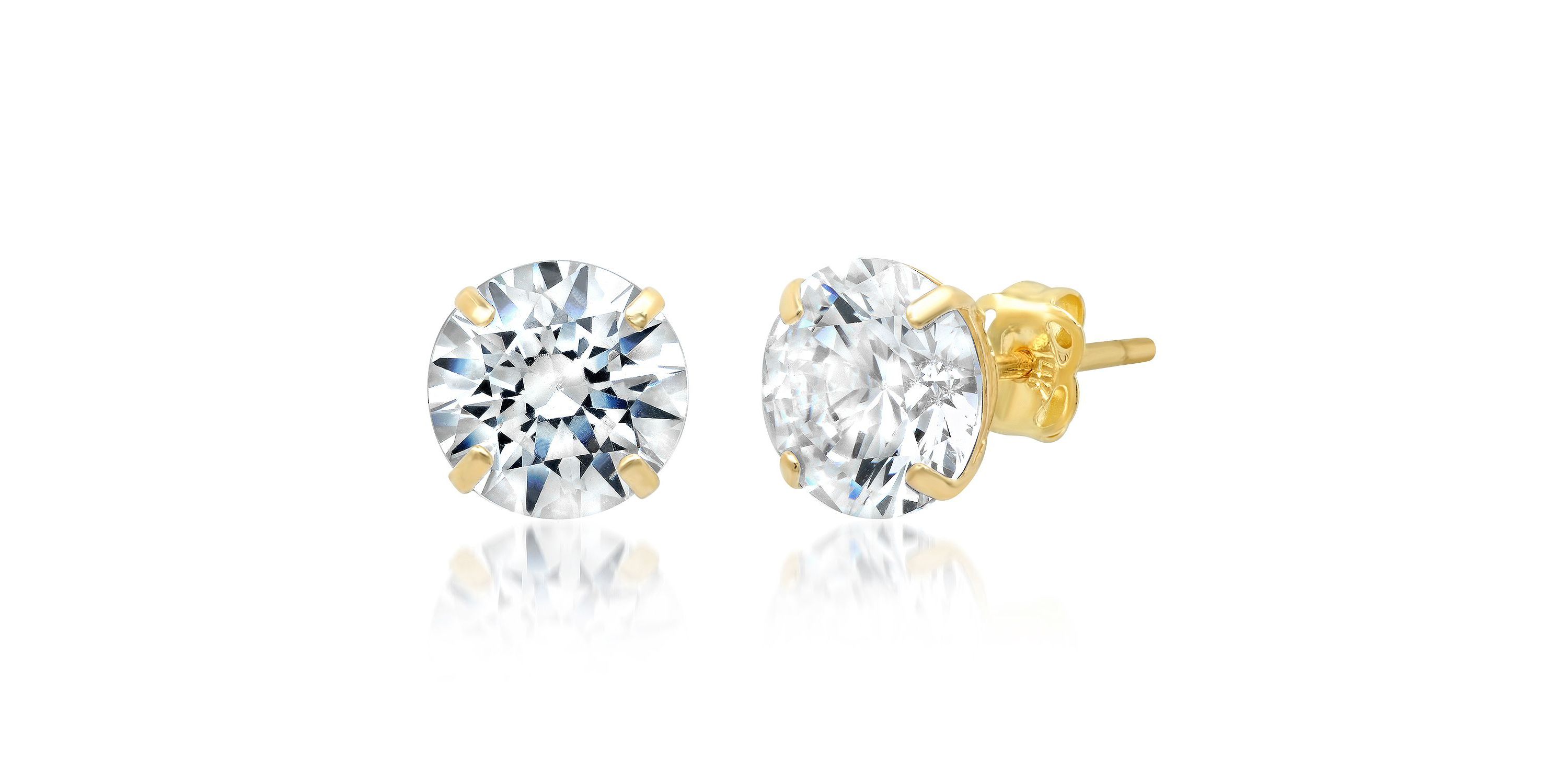 14k Yellow Gold Round Stud Earrings with Genuine Swarovski Zirconia (7.5MM)
