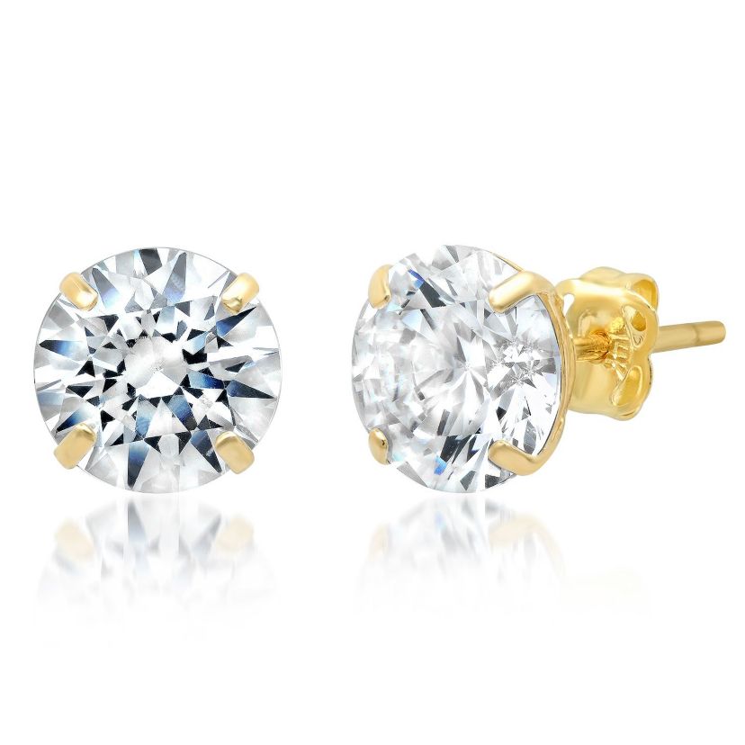 14k Yellow Gold Round Stud Earrings with Genuine Swarovski Zirconia (7.5MM)
