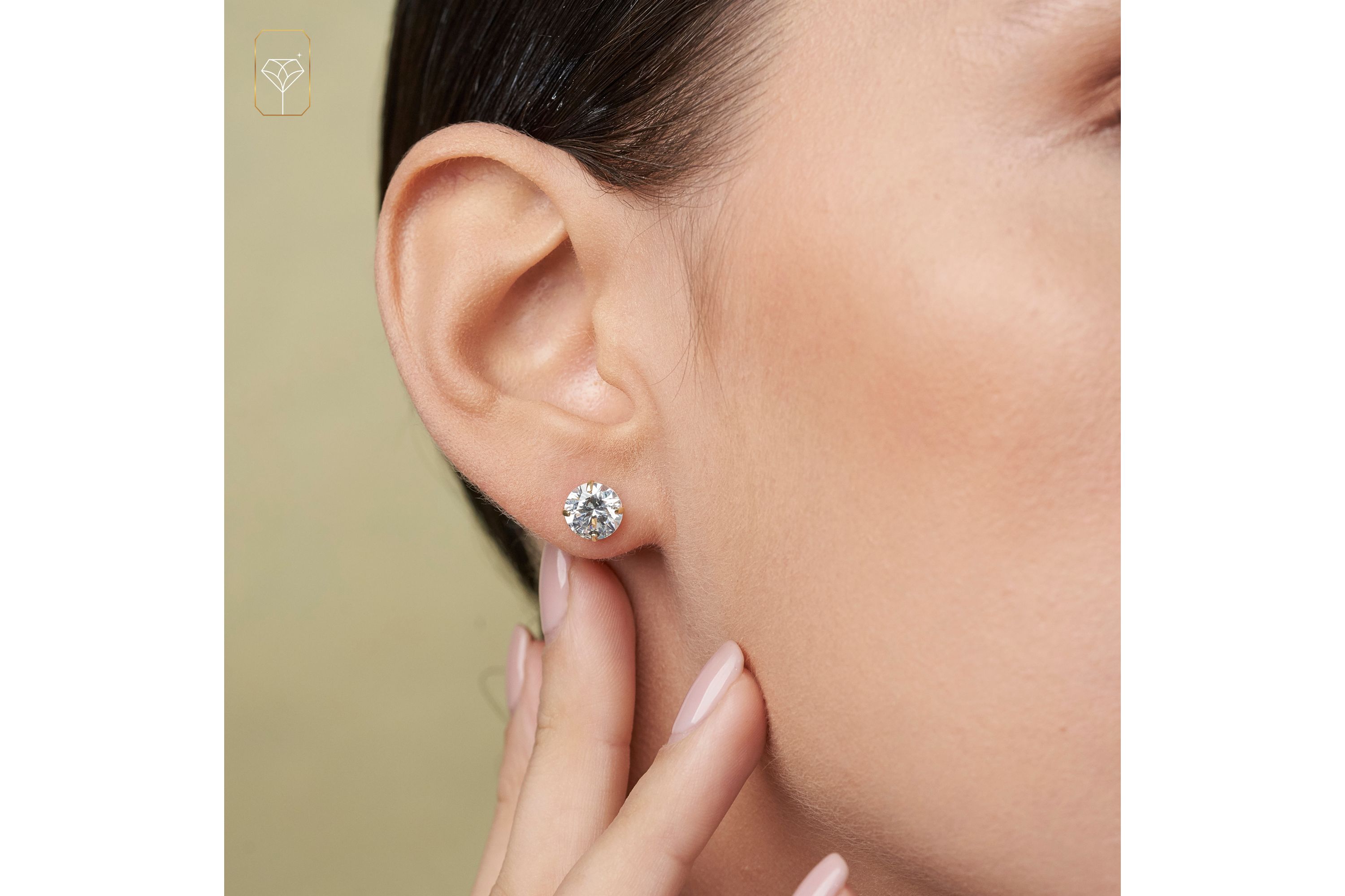 14k Yellow Gold Round Stud Earrings with Genuine Swarovski Zirconia (7.5MM)
