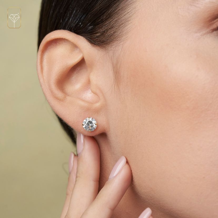 14k Yellow Gold Round Stud Earrings with Genuine Swarovski Zirconia (7.5MM)