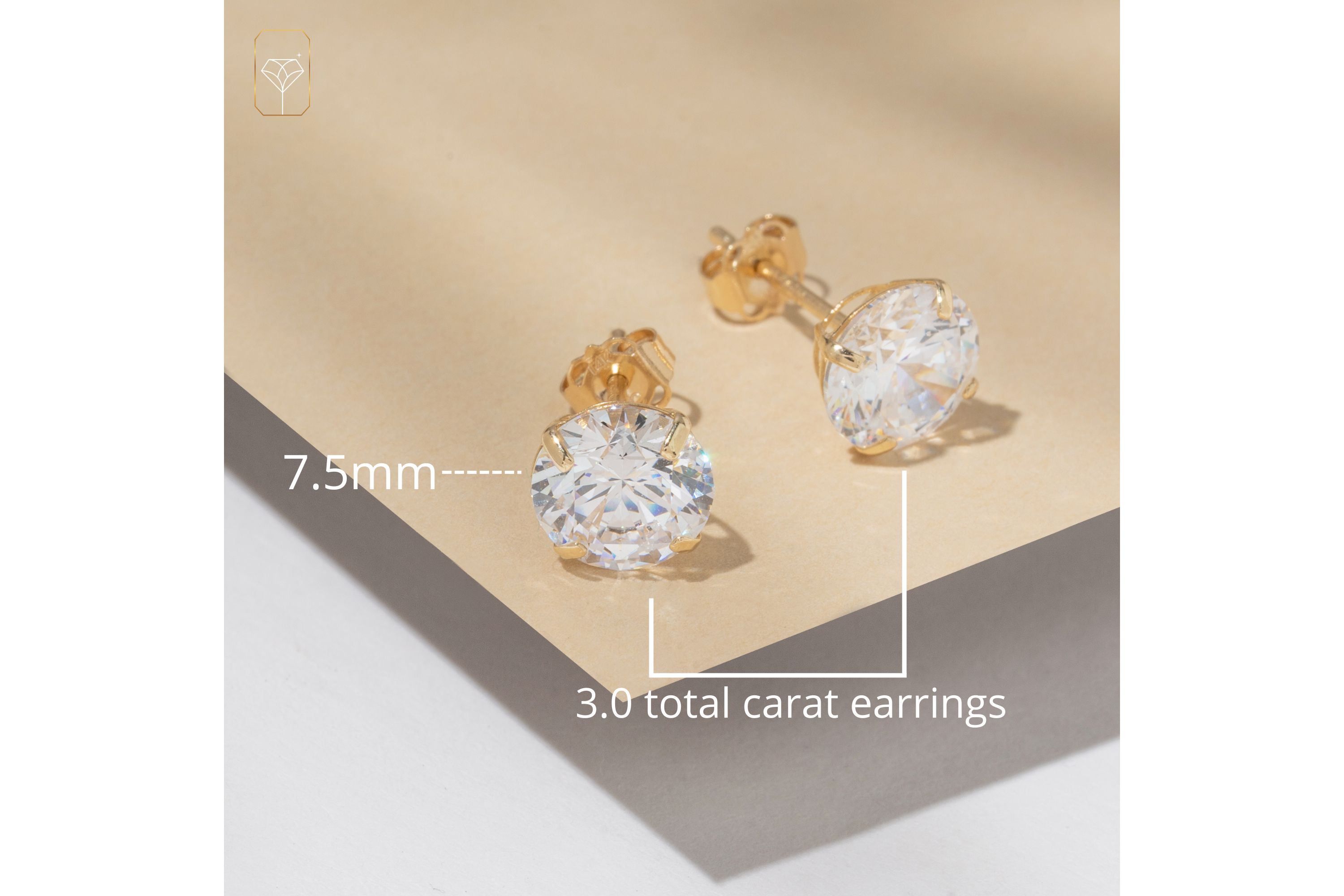 14k Yellow Gold Round Stud Earrings with Genuine Swarovski Zirconia (7.5MM)
