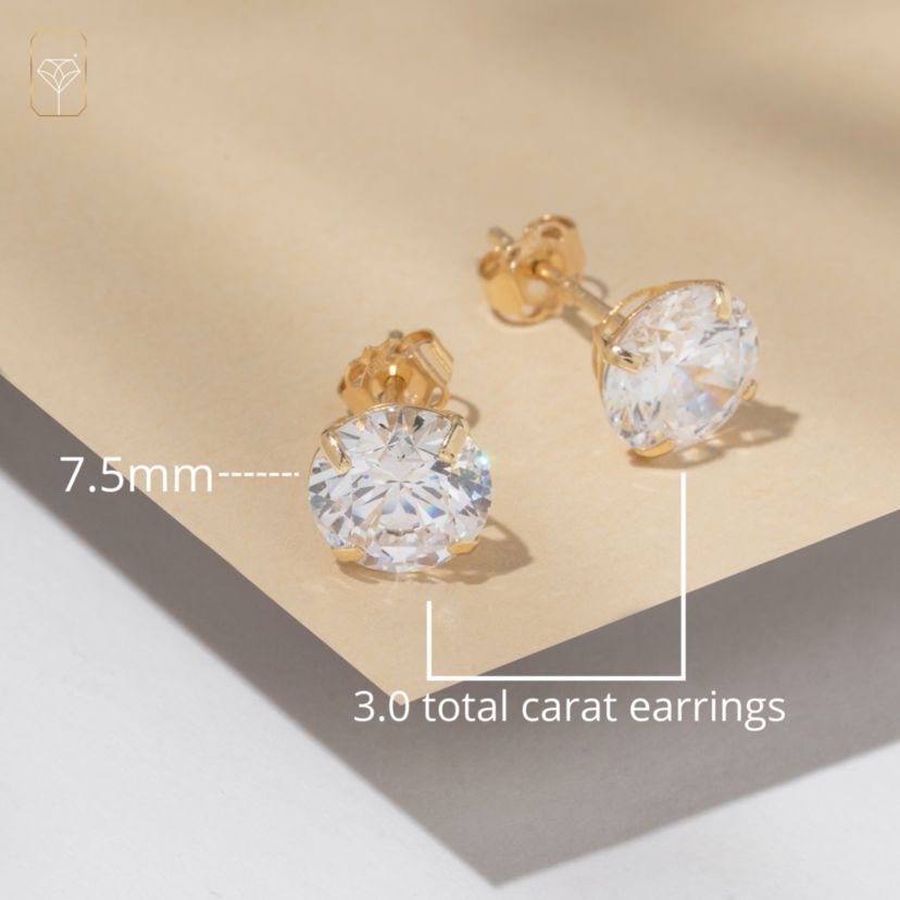14k Yellow Gold Round Stud Earrings with Genuine Swarovski Zirconia (7.5MM)