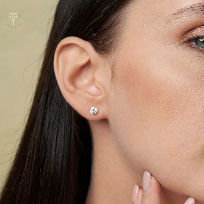14k Rose Gold Round Stud Earrings with Genuine Swarovski Zirconia (6MM)