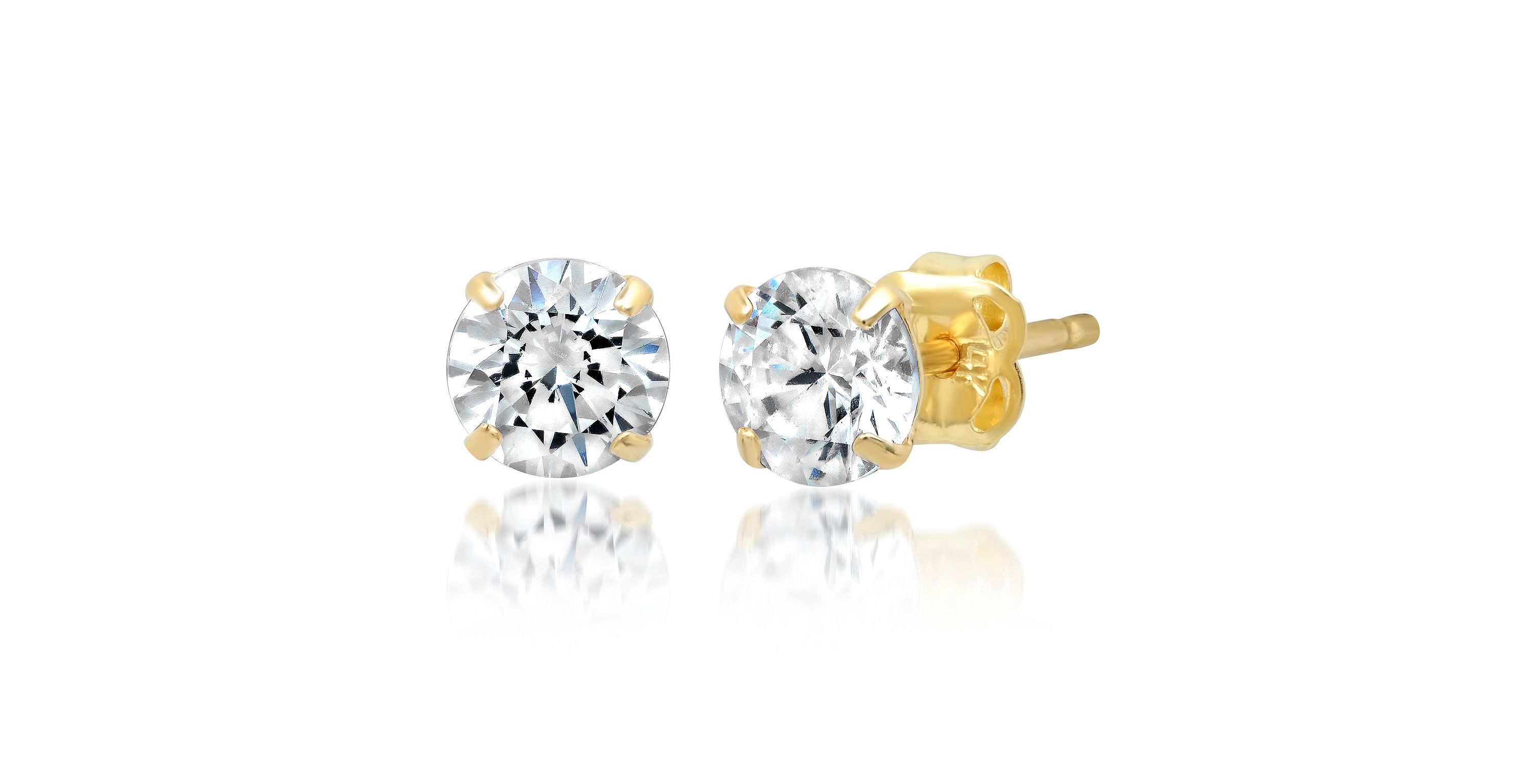 14k Rose Gold Round Stud Earrings with Genuine Swarovski Zirconia (5MM)