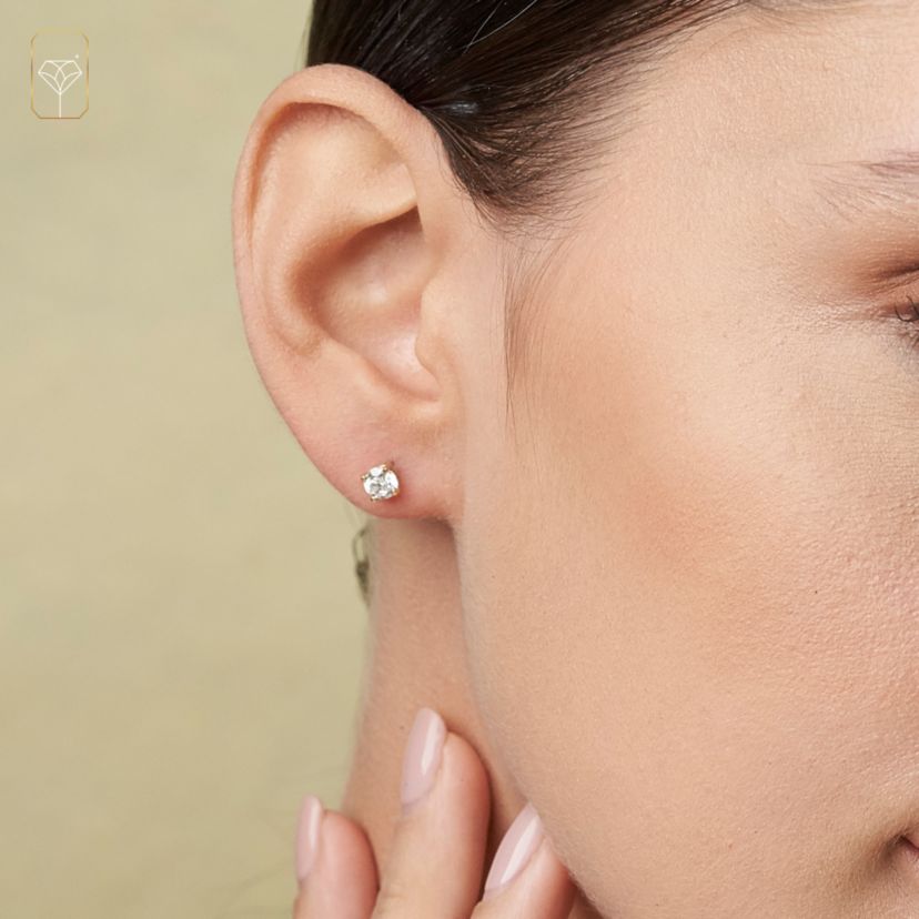 14k Rose Gold Round Stud Earrings with Genuine Swarovski Zirconia (5MM)