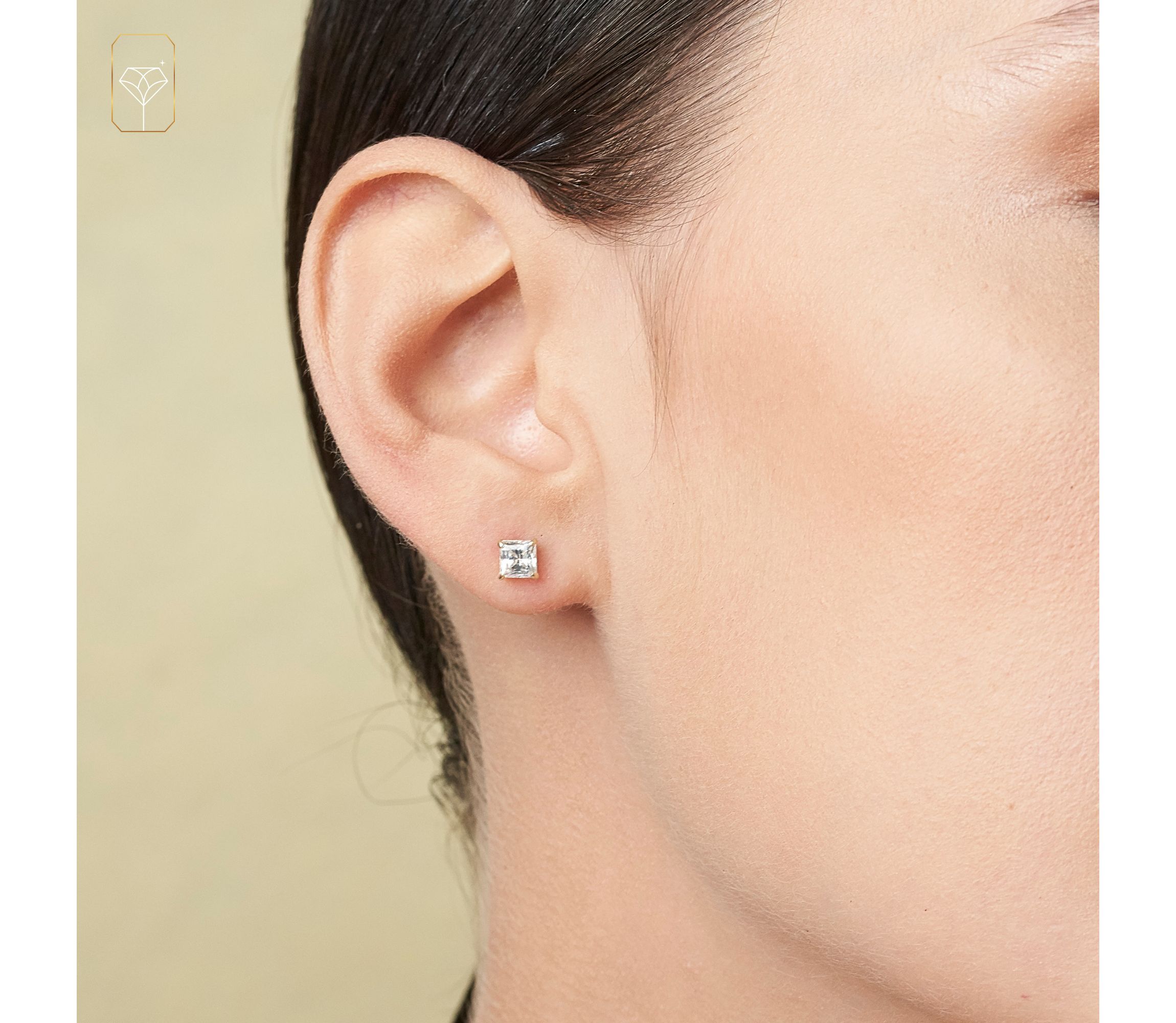 14k Yellow Gold Princess Stud Earrings with Genuine Swarovski Zirconia (4.5MM)