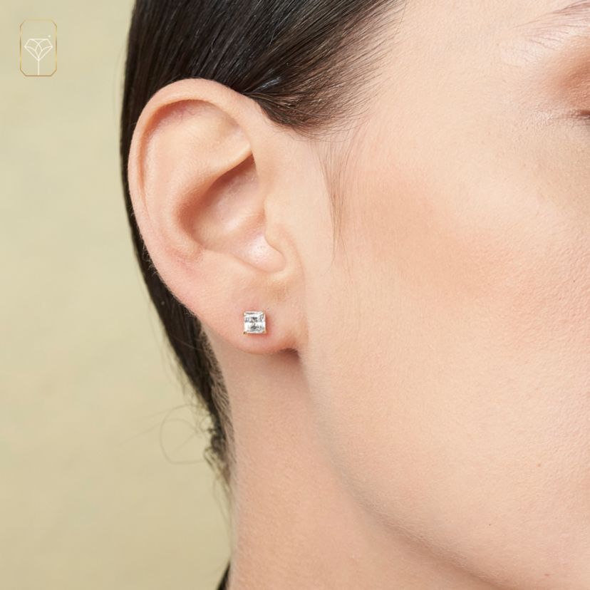 14k Yellow Gold Princess Stud Earrings with Genuine Swarovski Zirconia (4.5MM)