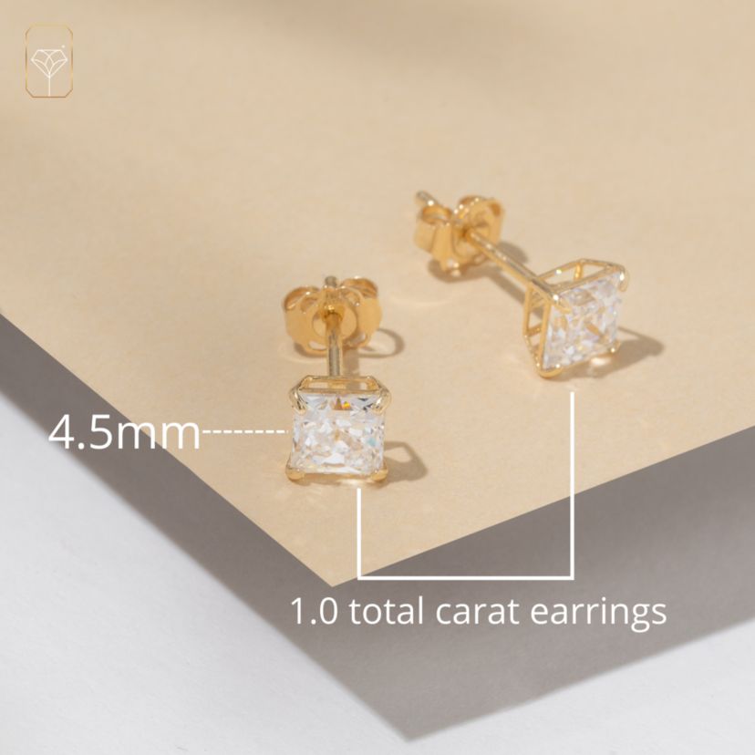 14k Yellow Gold Princess Stud Earrings with Genuine Swarovski Zirconia (4.5MM)