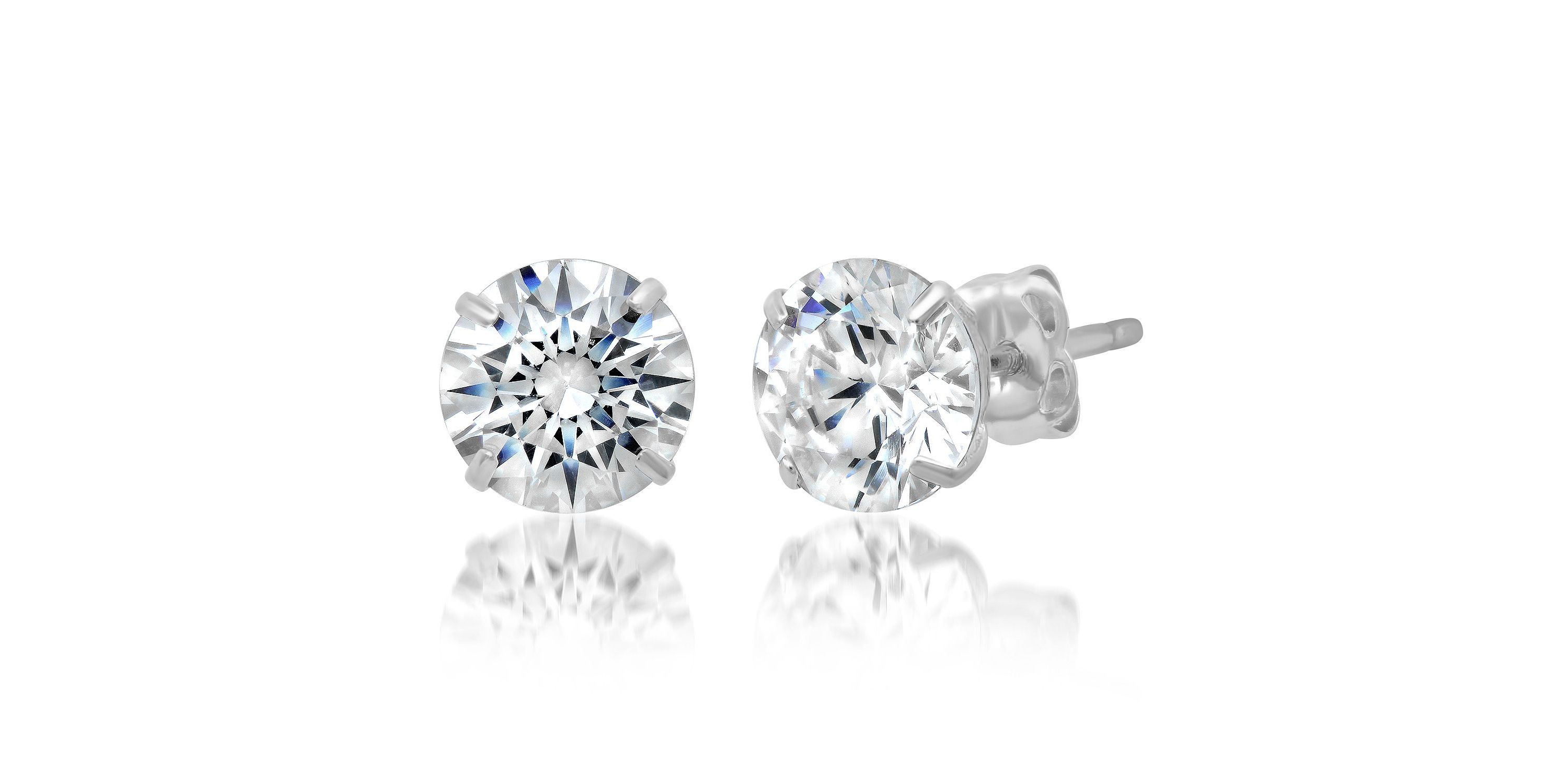 14k Yellow Gold Round Stud Earrings with Genuine Swarovski Zirconia (6.5MM)