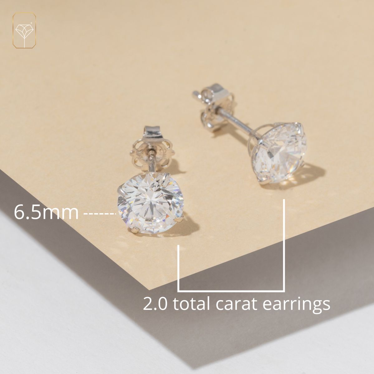 14k Yellow Gold Round Stud Earrings with Genuine Swarovski Zirconia (6.5MM)
