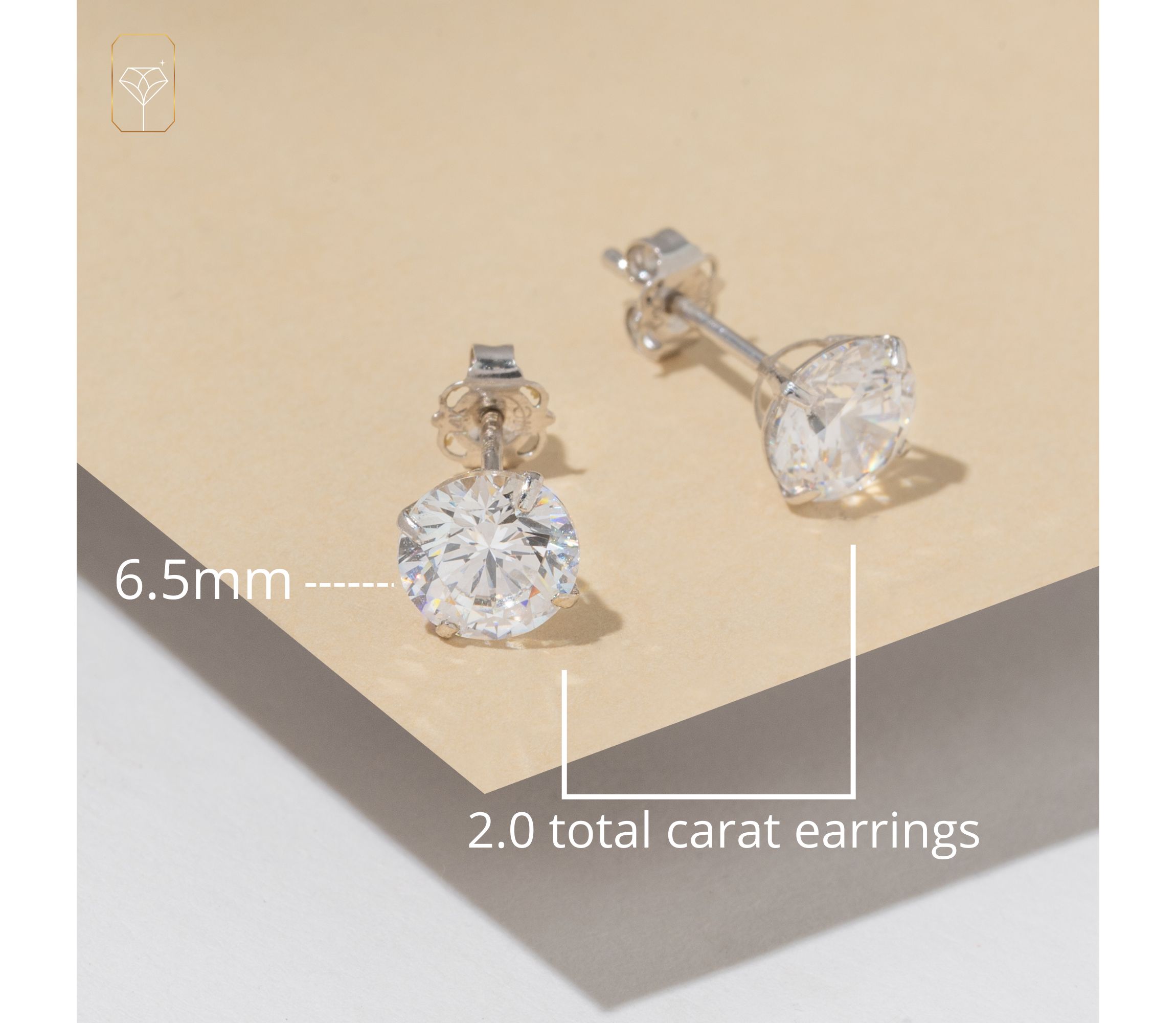 14k Yellow Gold Round Stud Earrings with Genuine Swarovski Zirconia (6.5MM)
