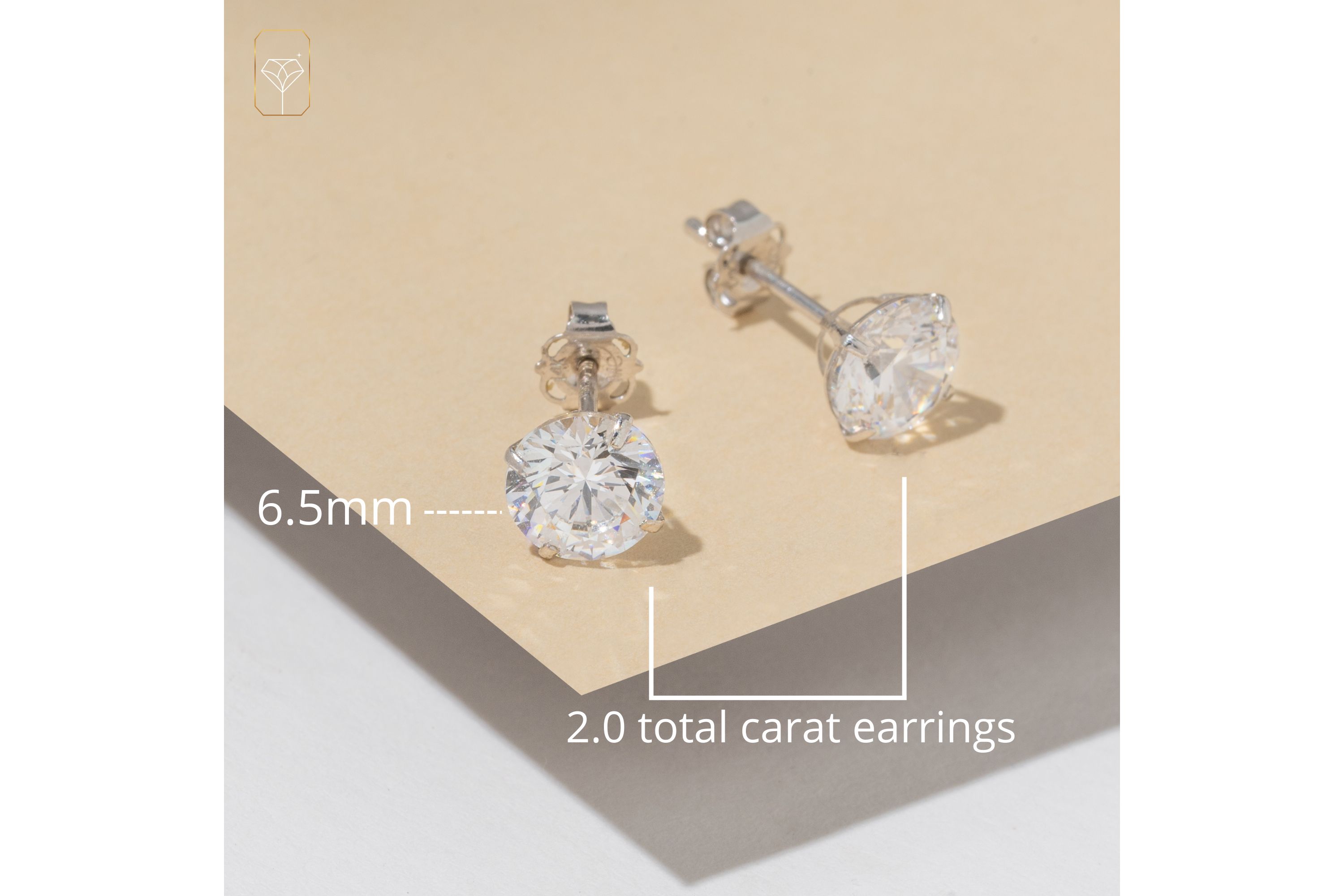 14k Yellow Gold Round Stud Earrings with Genuine Swarovski Zirconia (6.5MM)
