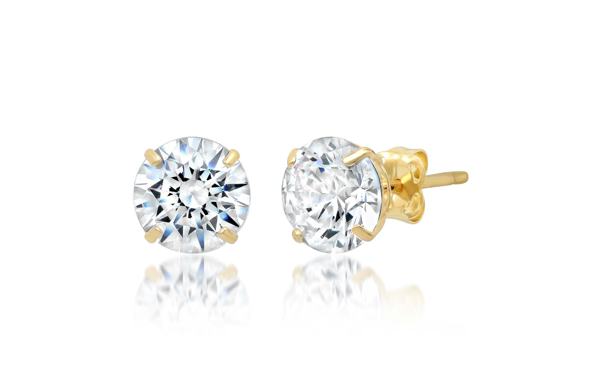 14k Yellow Gold Round Stud Earrings with Genuine Swarovski Zirconia (7MM)
