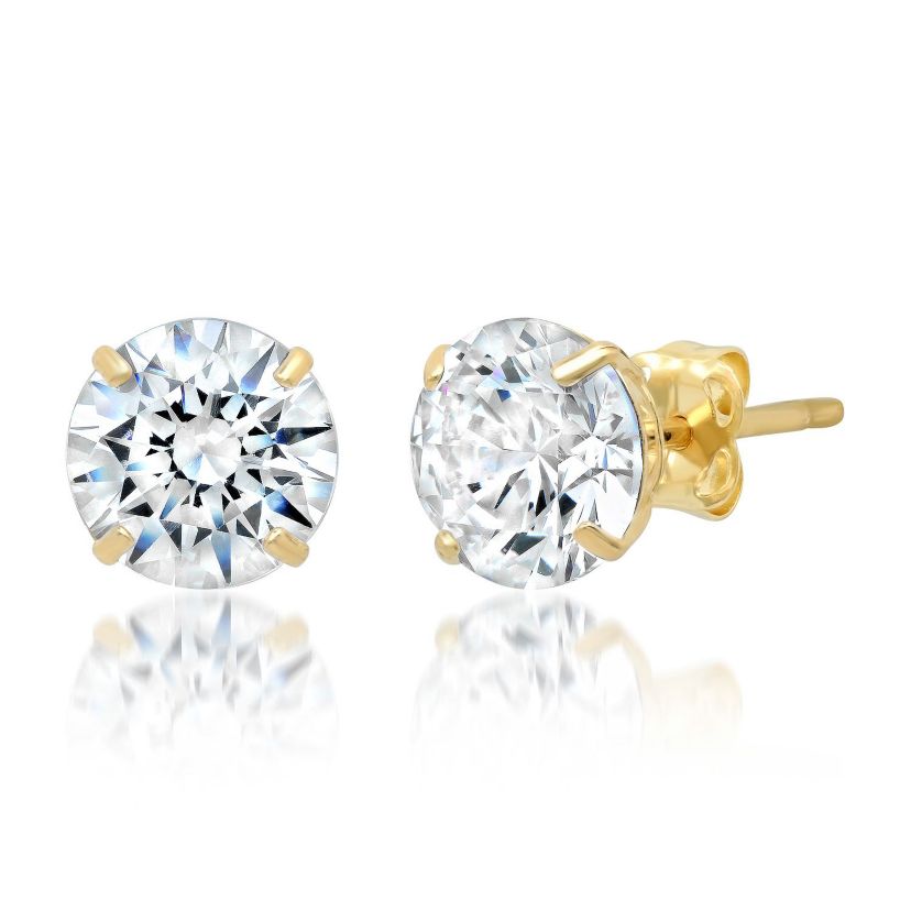 14k Yellow Gold Round Stud Earrings with Genuine Swarovski Zirconia (7MM)