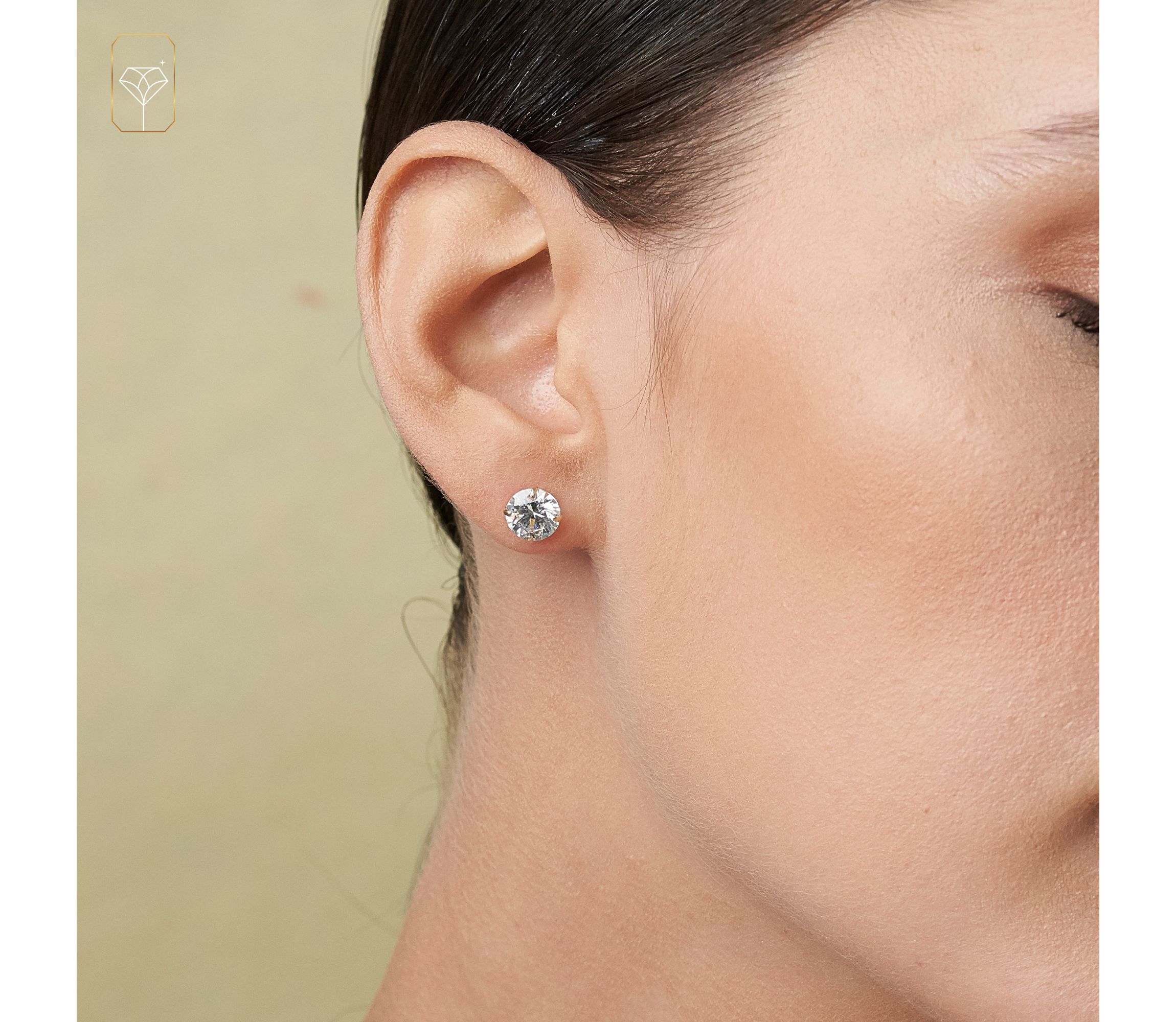 14k Yellow Gold Round Stud Earrings with Genuine Swarovski Zirconia (7MM)