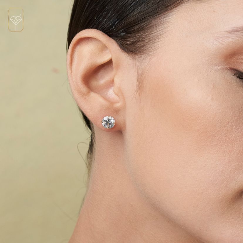 14k Yellow Gold Round Stud Earrings with Genuine Swarovski Zirconia (7MM)