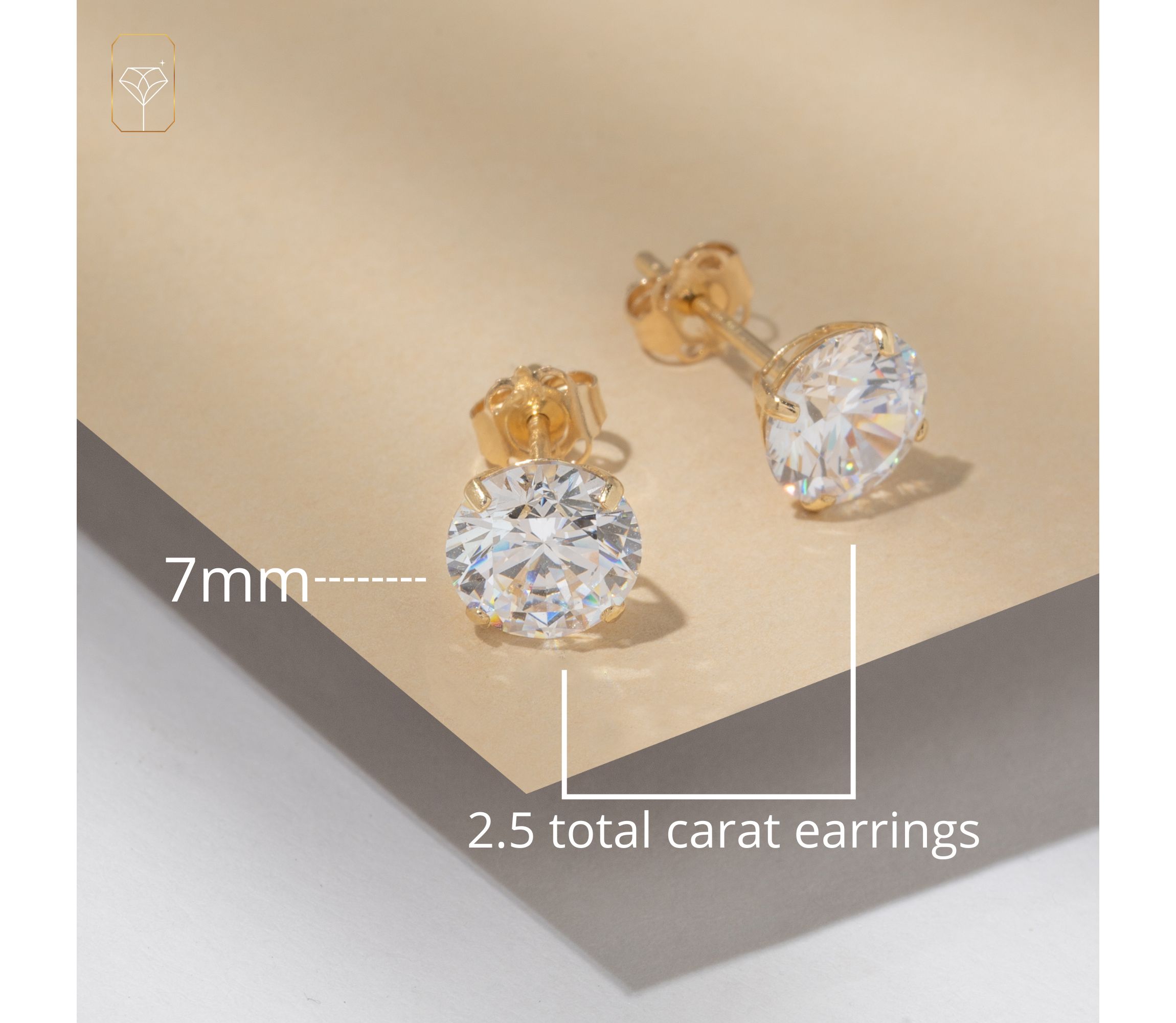 14k Yellow Gold Round Stud Earrings with Genuine Swarovski Zirconia (7MM)