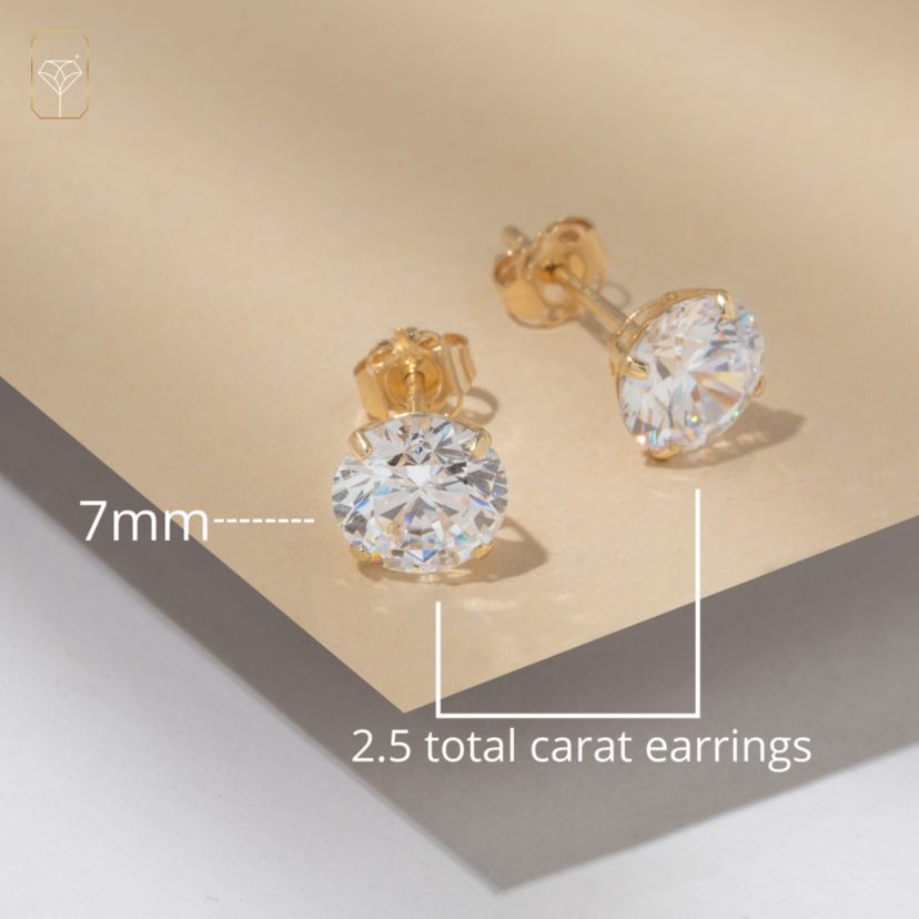 14k Yellow Gold Round Stud Earrings with Genuine Swarovski Zirconia (7MM)