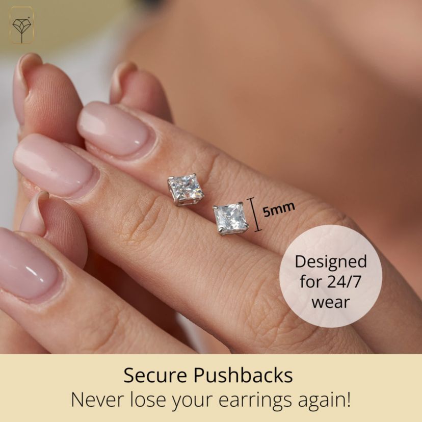 14k Yellow Gold Princess Stud Earrings with Genuine Swarovski Zirconia (5MM)