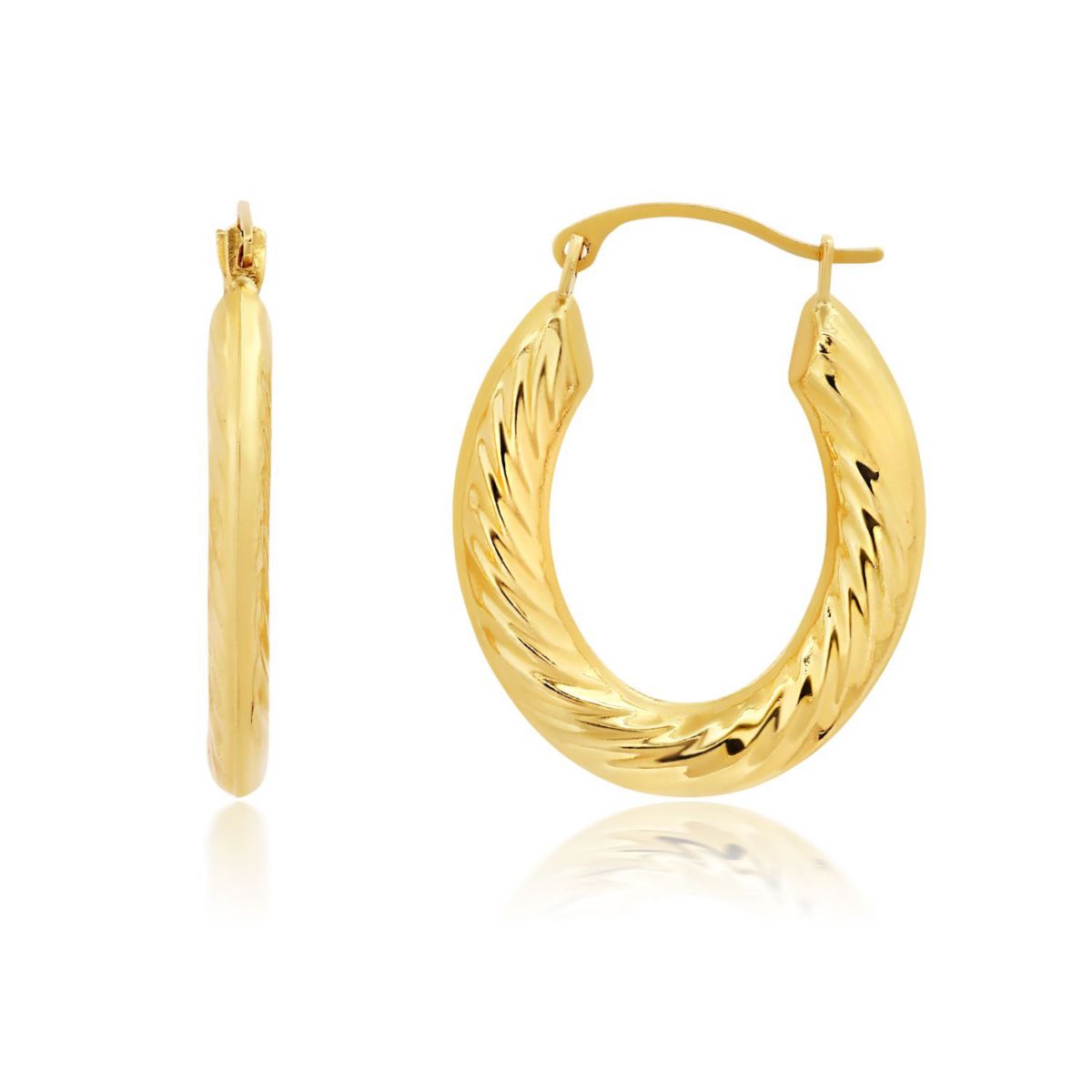 Solid 14K Yellow Gold 23MM Chunky Twist Hoop Earrings with Click-top Closure
