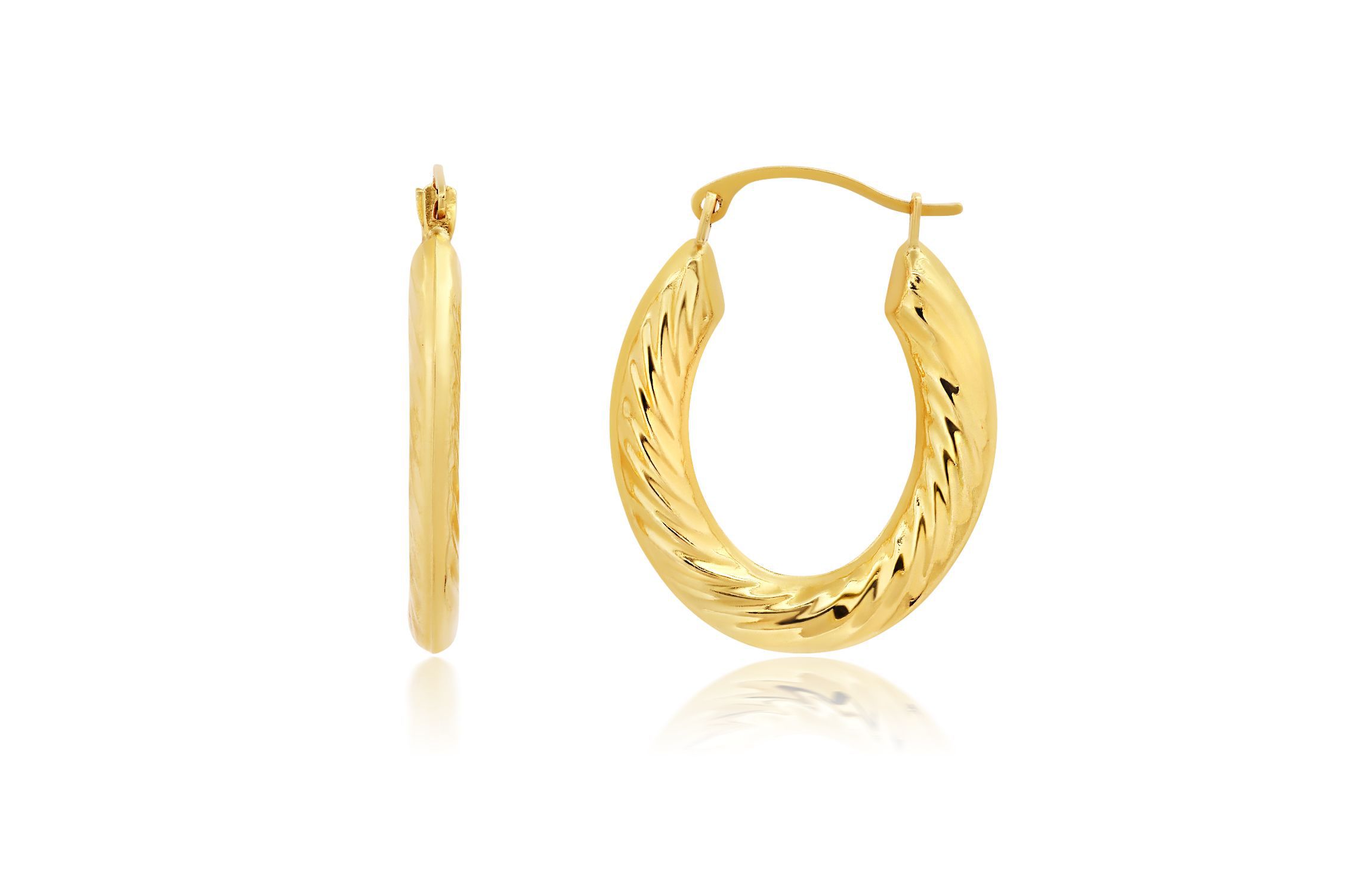 Solid 14K Yellow Gold 23MM Chunky Twist Hoop Earrings with Click-top Closure