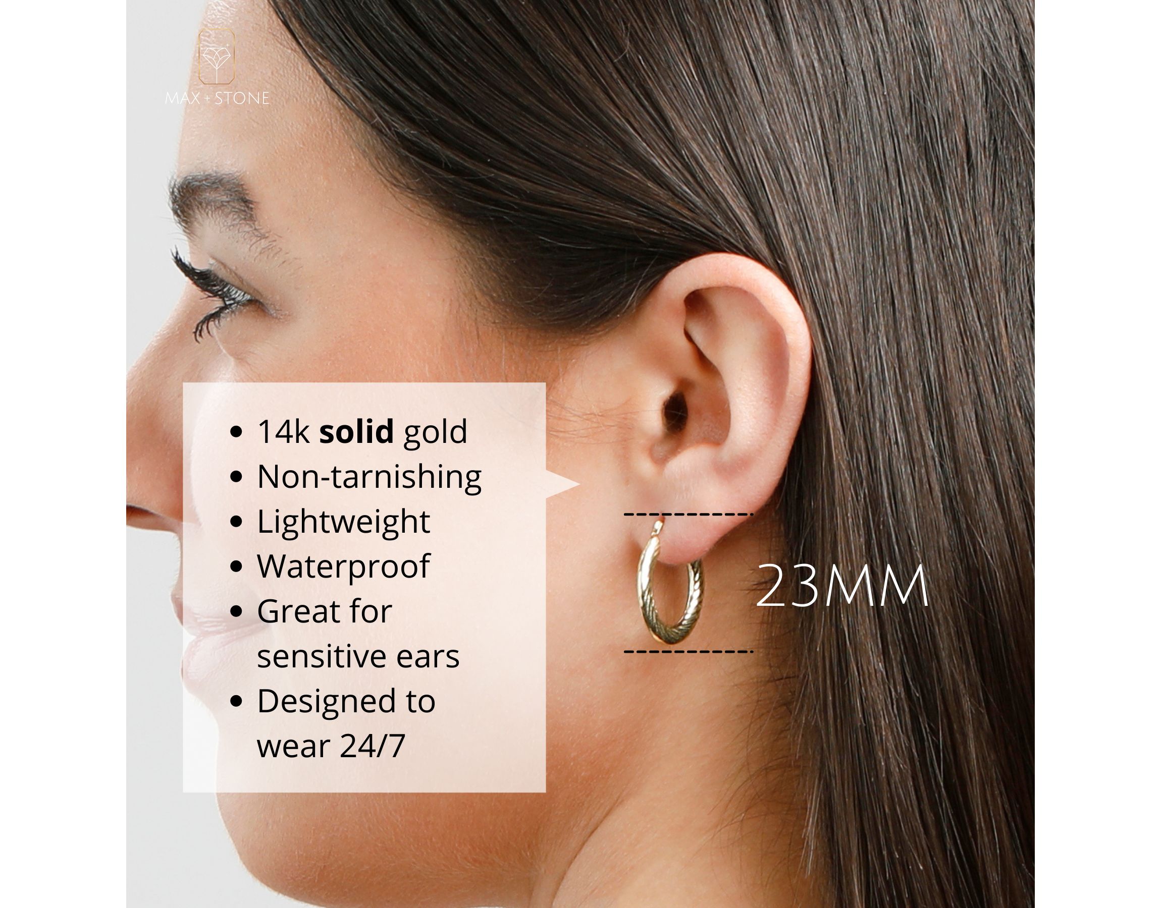 Solid 14K Yellow Gold 23MM Chunky Twist Hoop Earrings with Click-top Closure