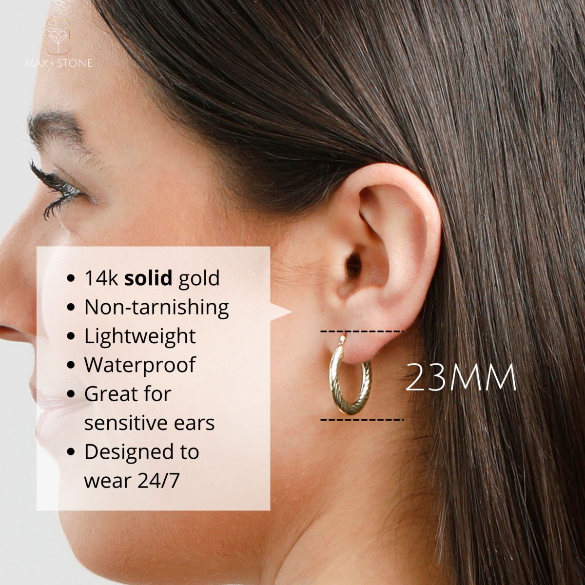 Solid 14K Yellow Gold 23MM Chunky Twist Hoop Earrings with Click-top Closure