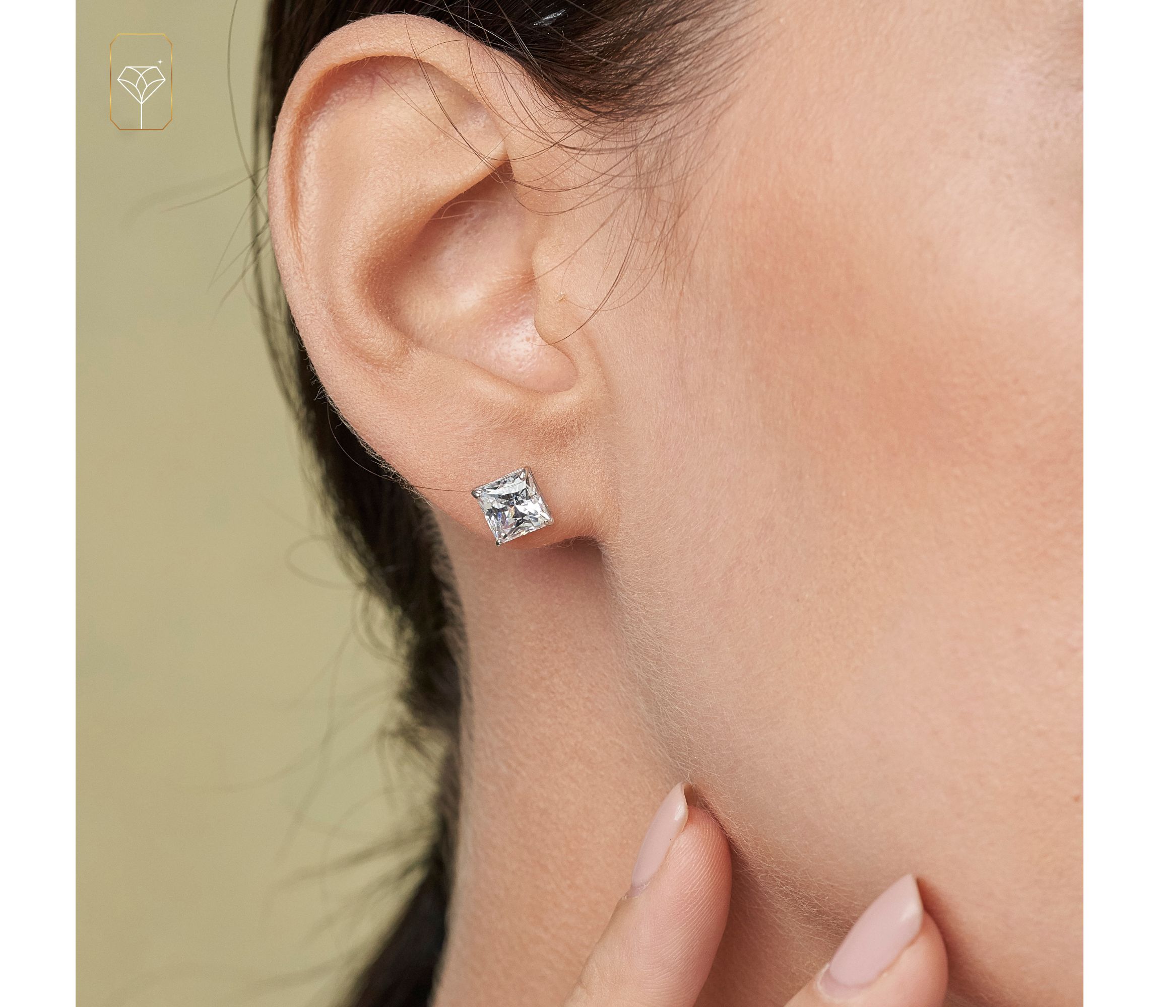 14k White Gold Princess Stud Earrings with Genuine Swarovski Zirconia (6.5MM)