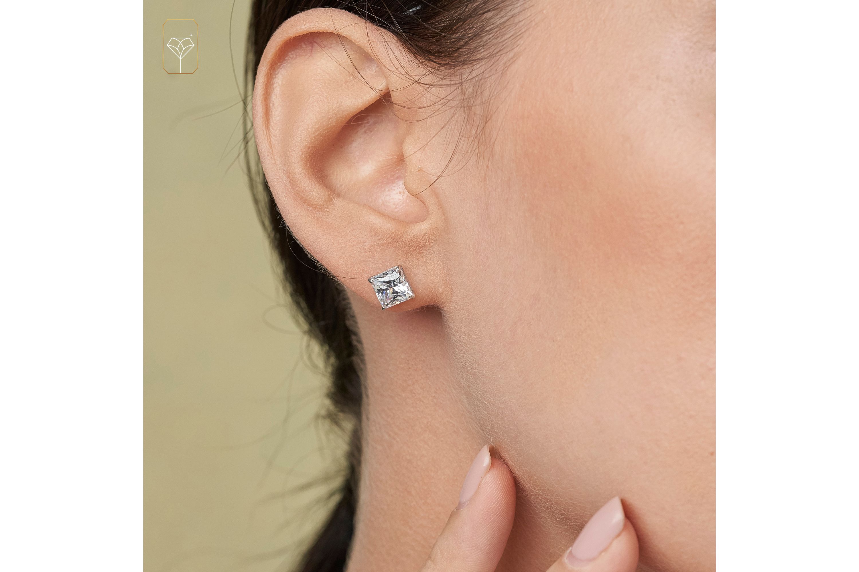 14k White Gold Princess Stud Earrings with Genuine Swarovski Zirconia (6.5MM)