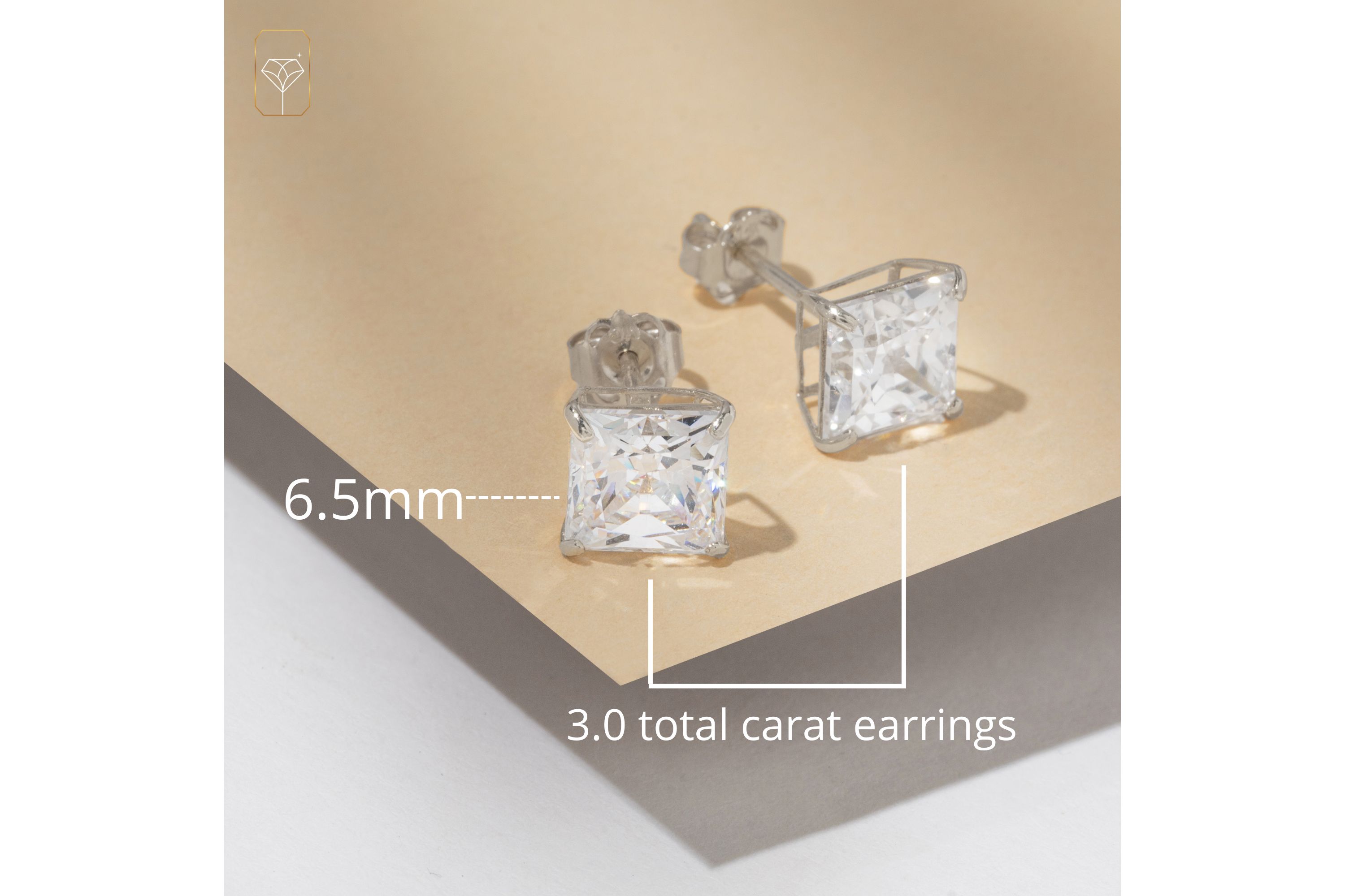 14k White Gold Princess Stud Earrings with Genuine Swarovski Zirconia (6.5MM)