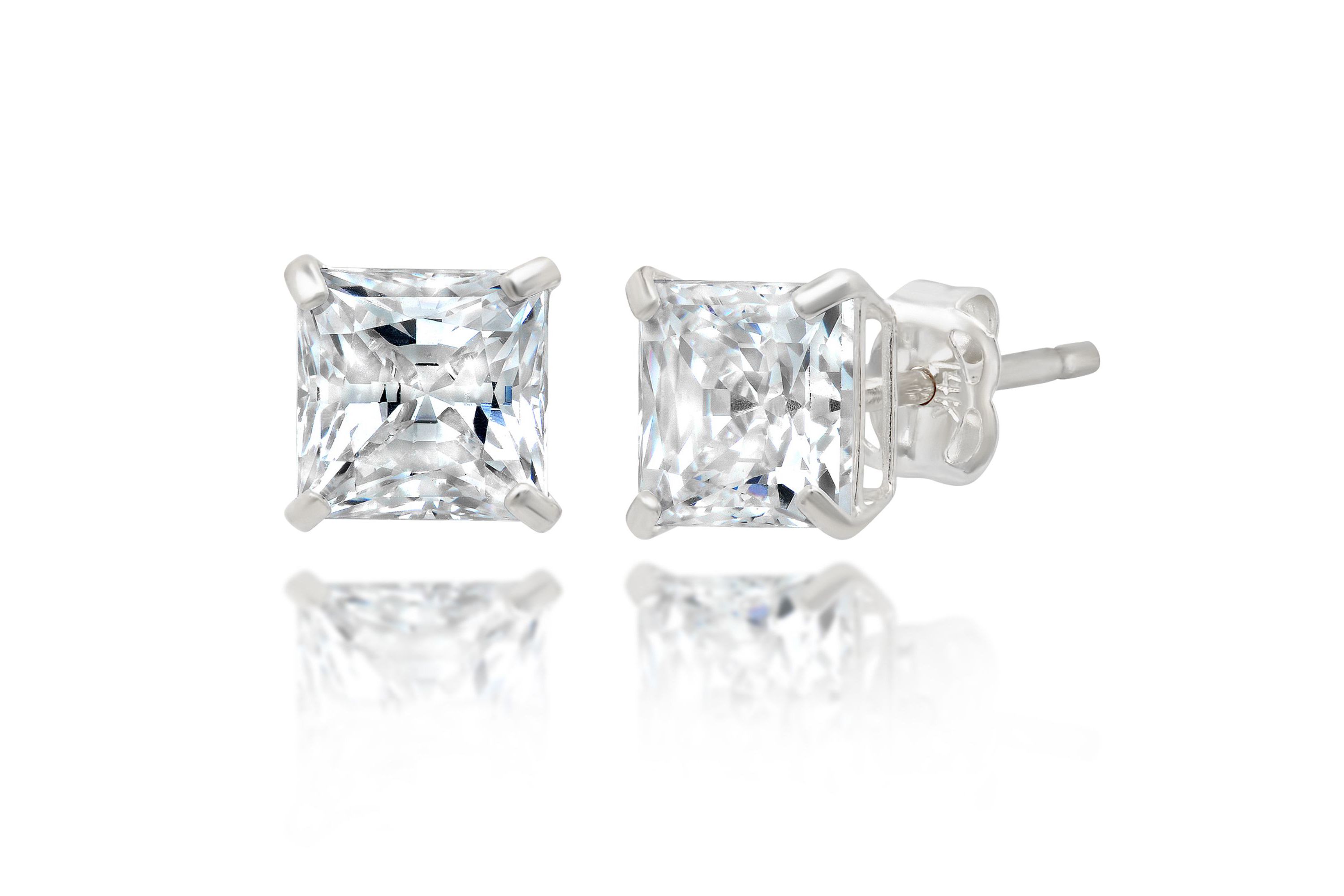 14k White Gold Princess Stud Earrings with Genuine Swarovski Zirconia (5.5MM)