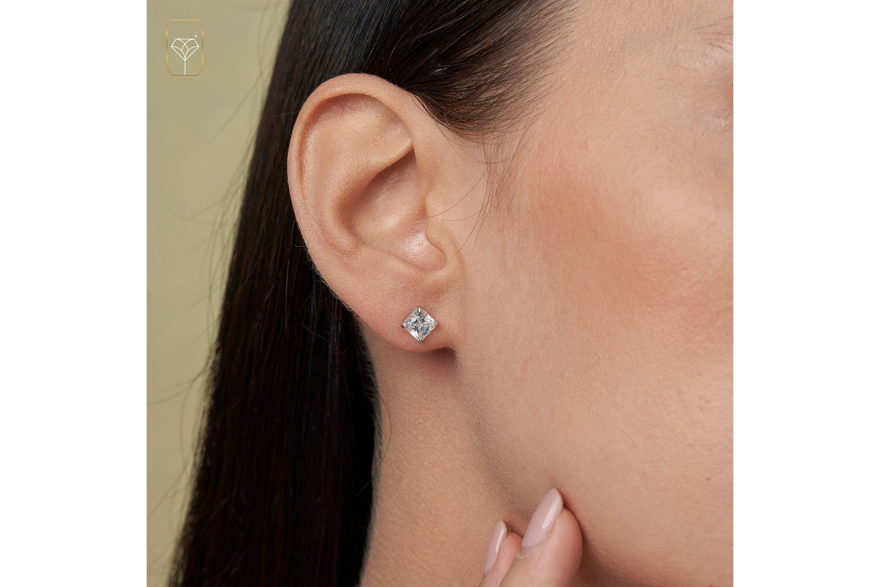 14k White Gold Princess Stud Earrings with Genuine Swarovski Zirconia (5.5MM)