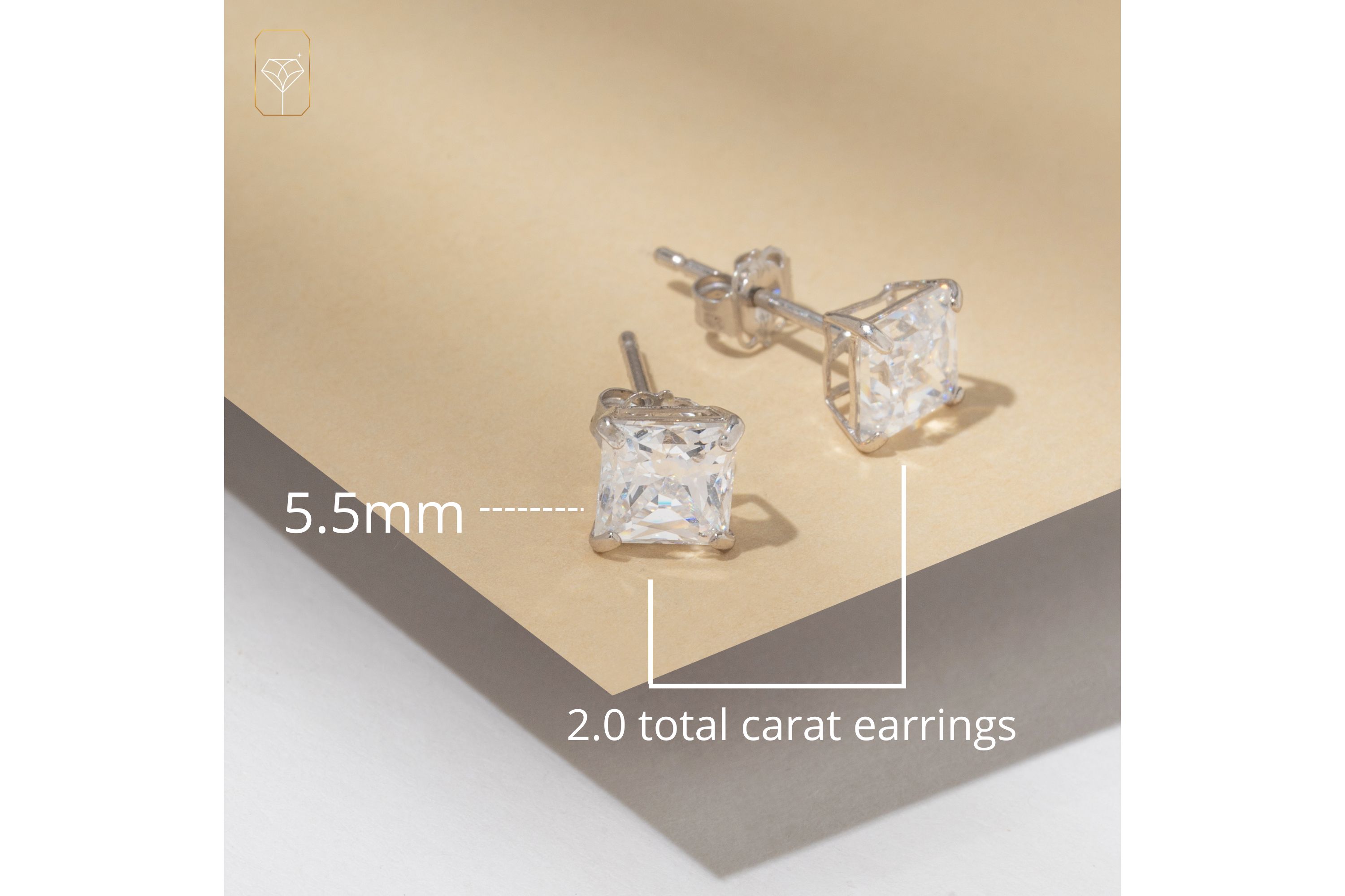 14k White Gold Princess Stud Earrings with Genuine Swarovski Zirconia (5.5MM)